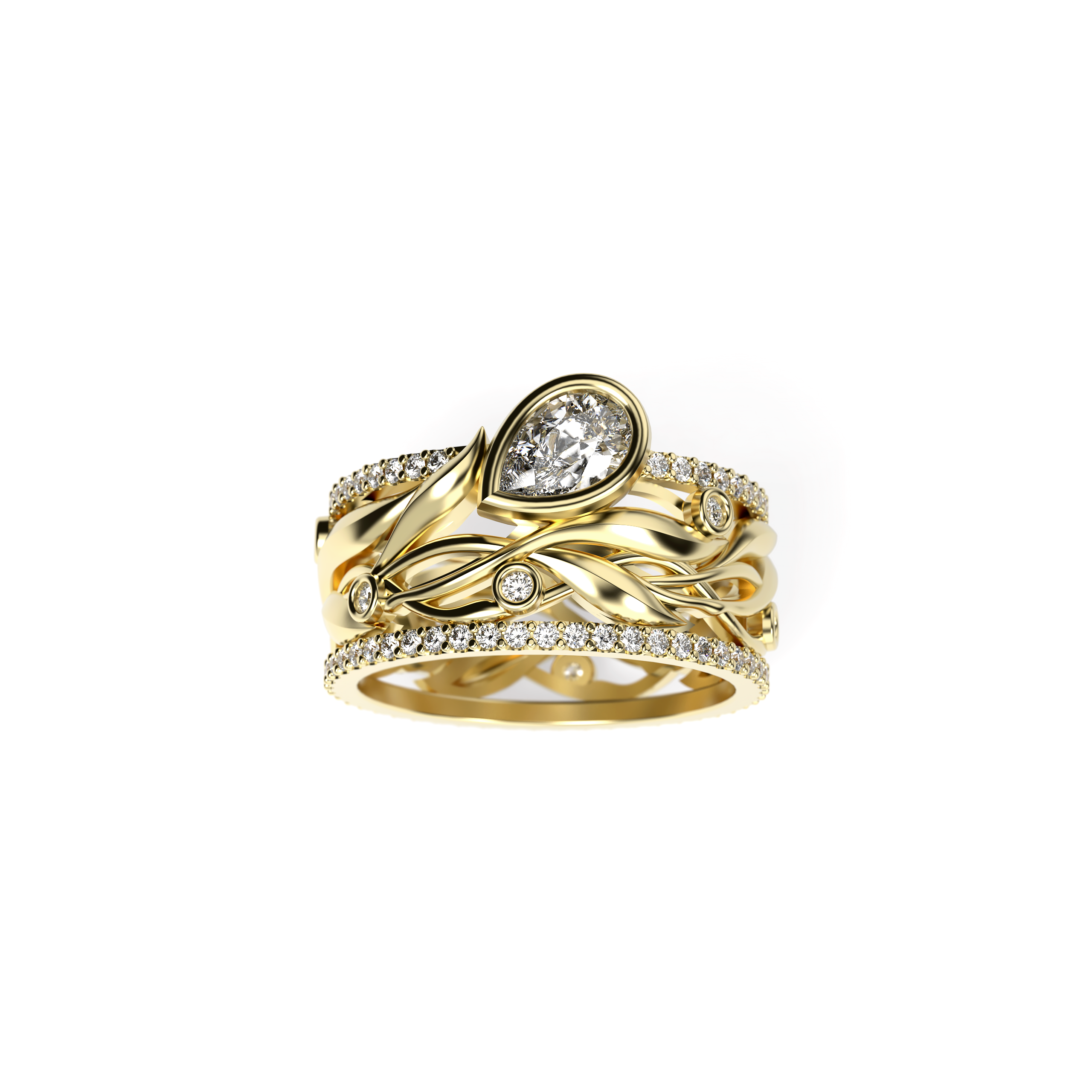Pear-Shaped Diamond Leaf Band Ring