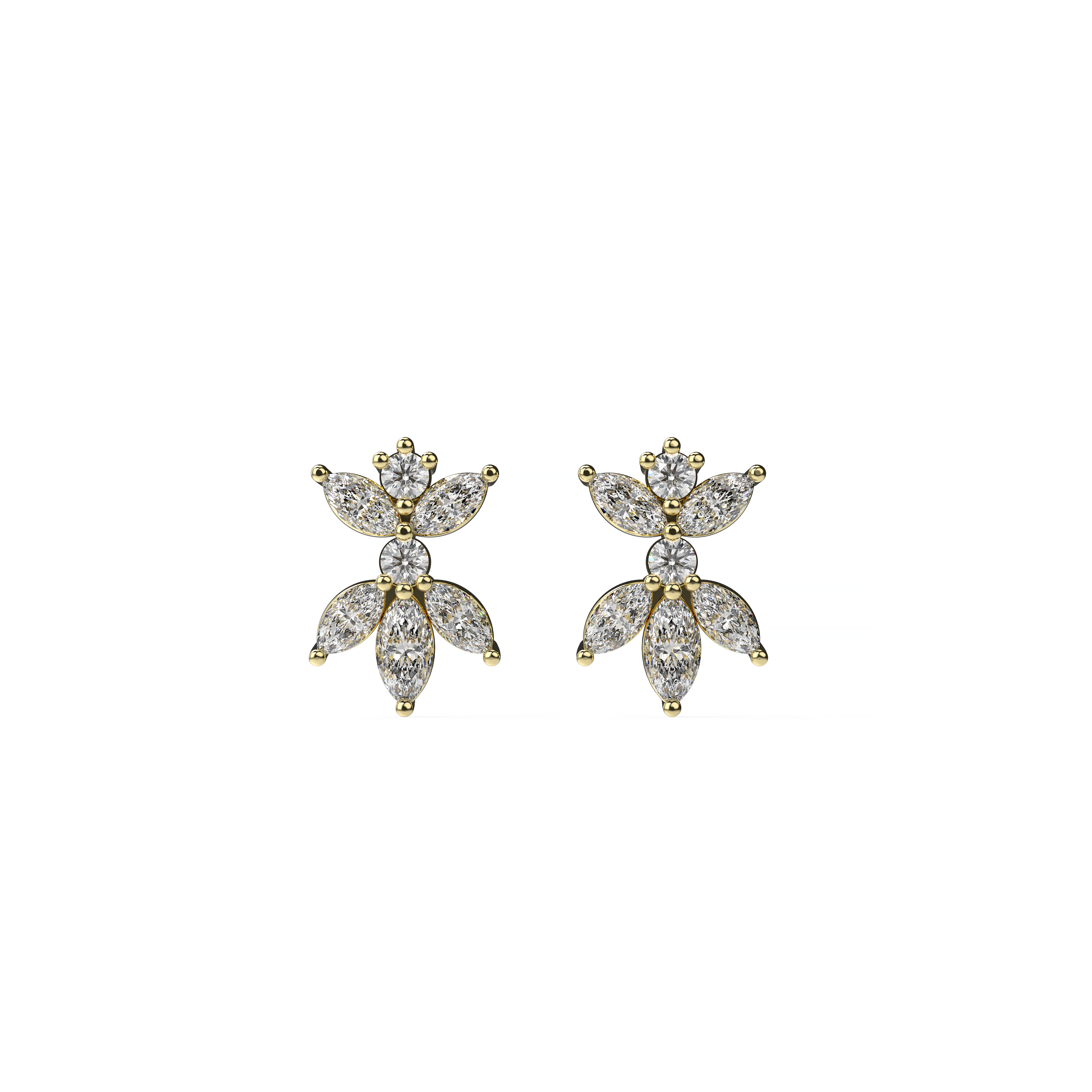 Marquise and Round Diamond Cluster Earrings
