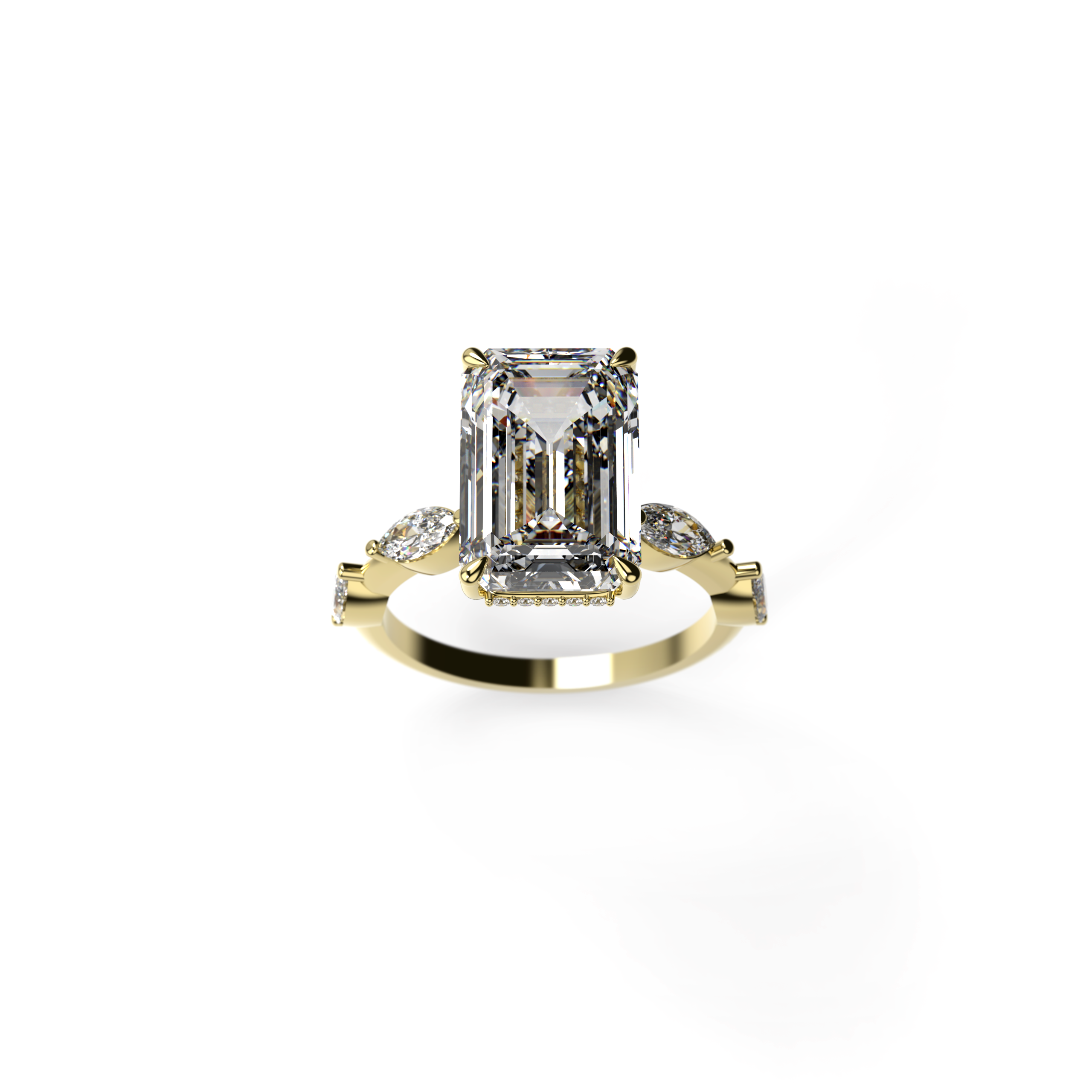 Emerald-Cut Diamond Engagement Ring with Hidden Halo