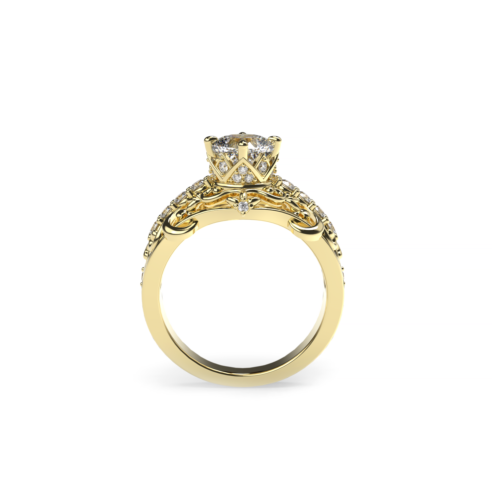 Gold ring with diamond on a white background