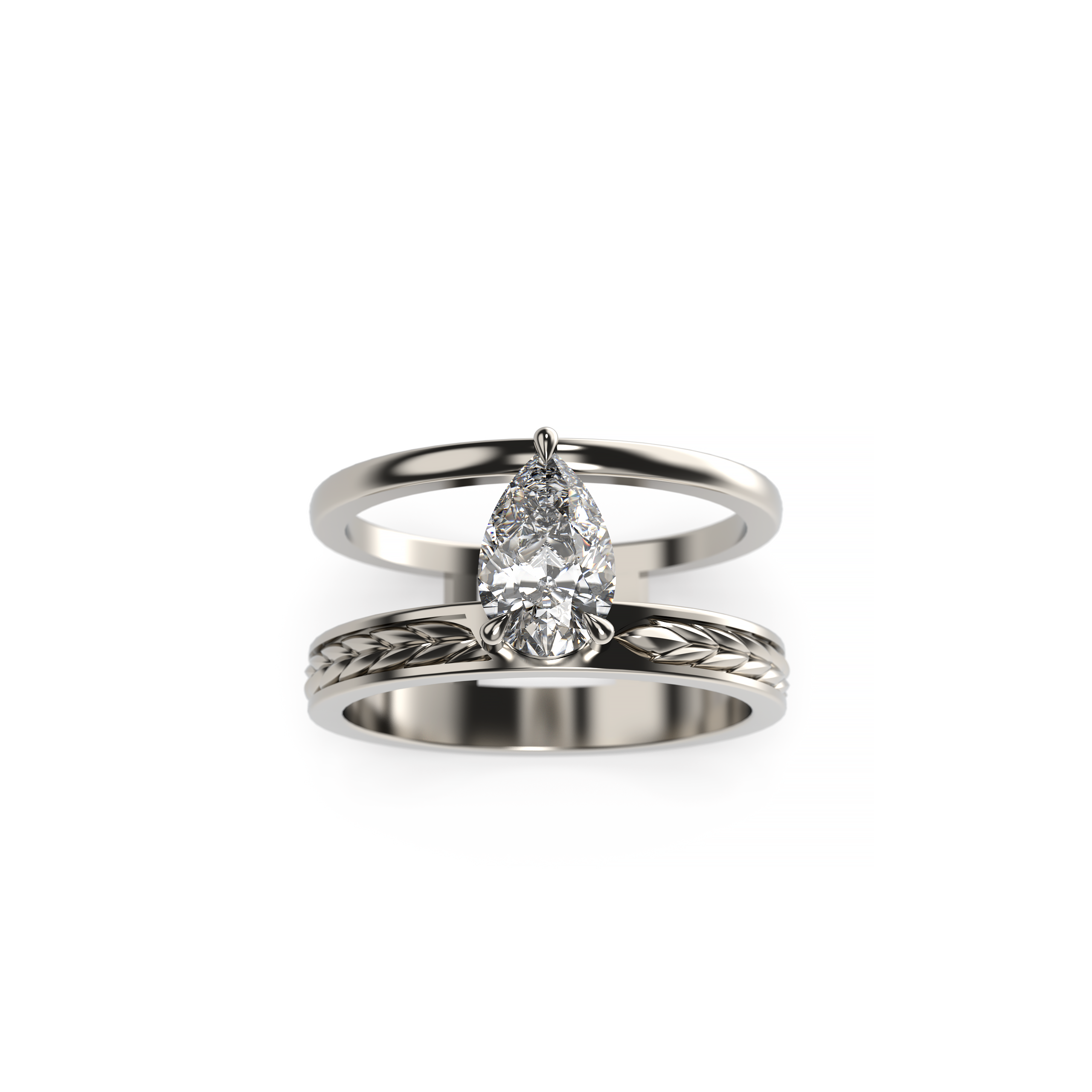 Pear Diamond Wheat-Inspired Double Band Ring