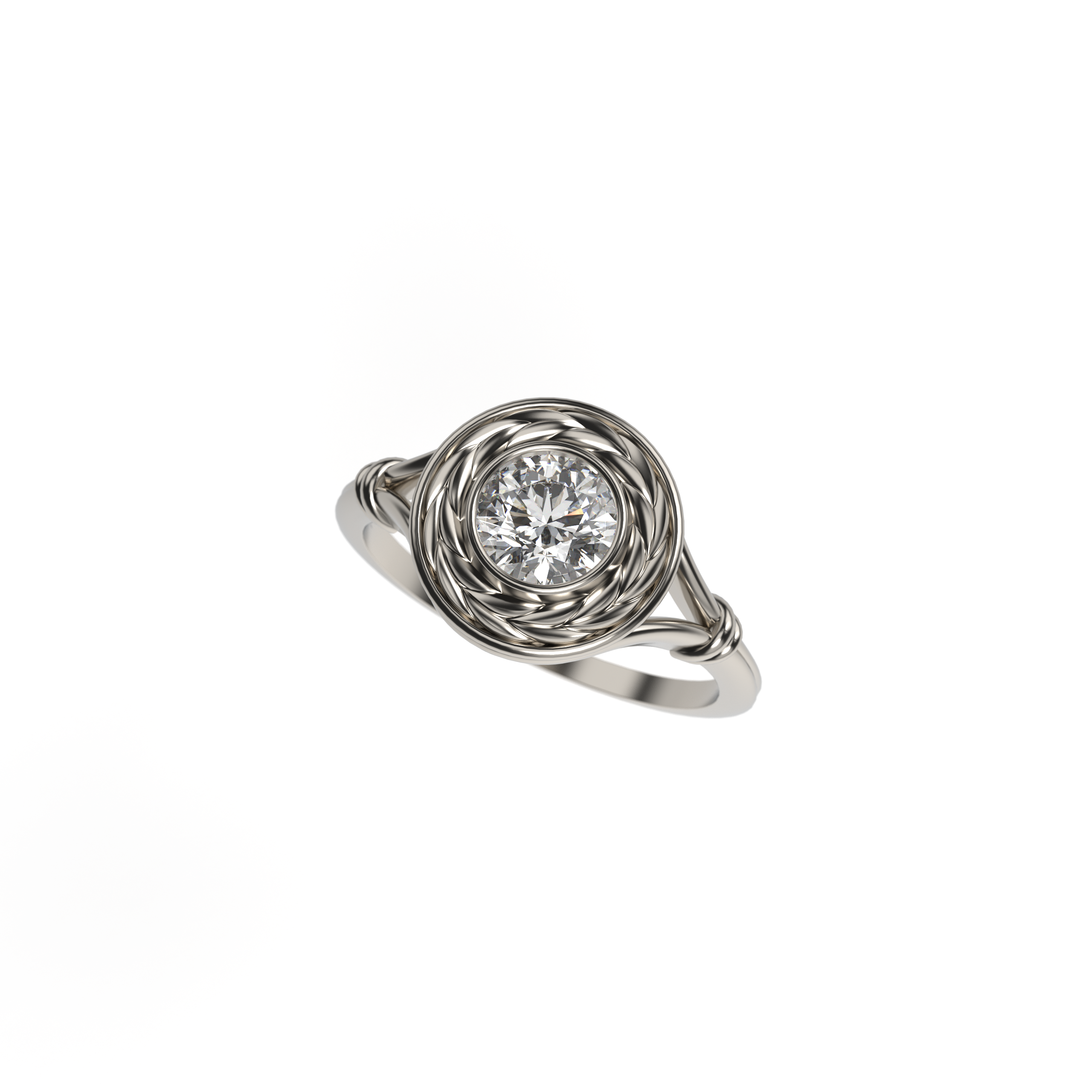 Round Diamond Ring with Wheat-Inspired Halo