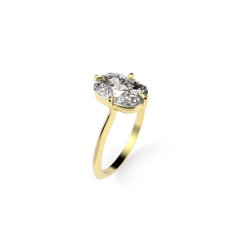 Elongated Cushion Diamond Solitaire Engagement Ring with Compass Prongs and Knife-Edge Band