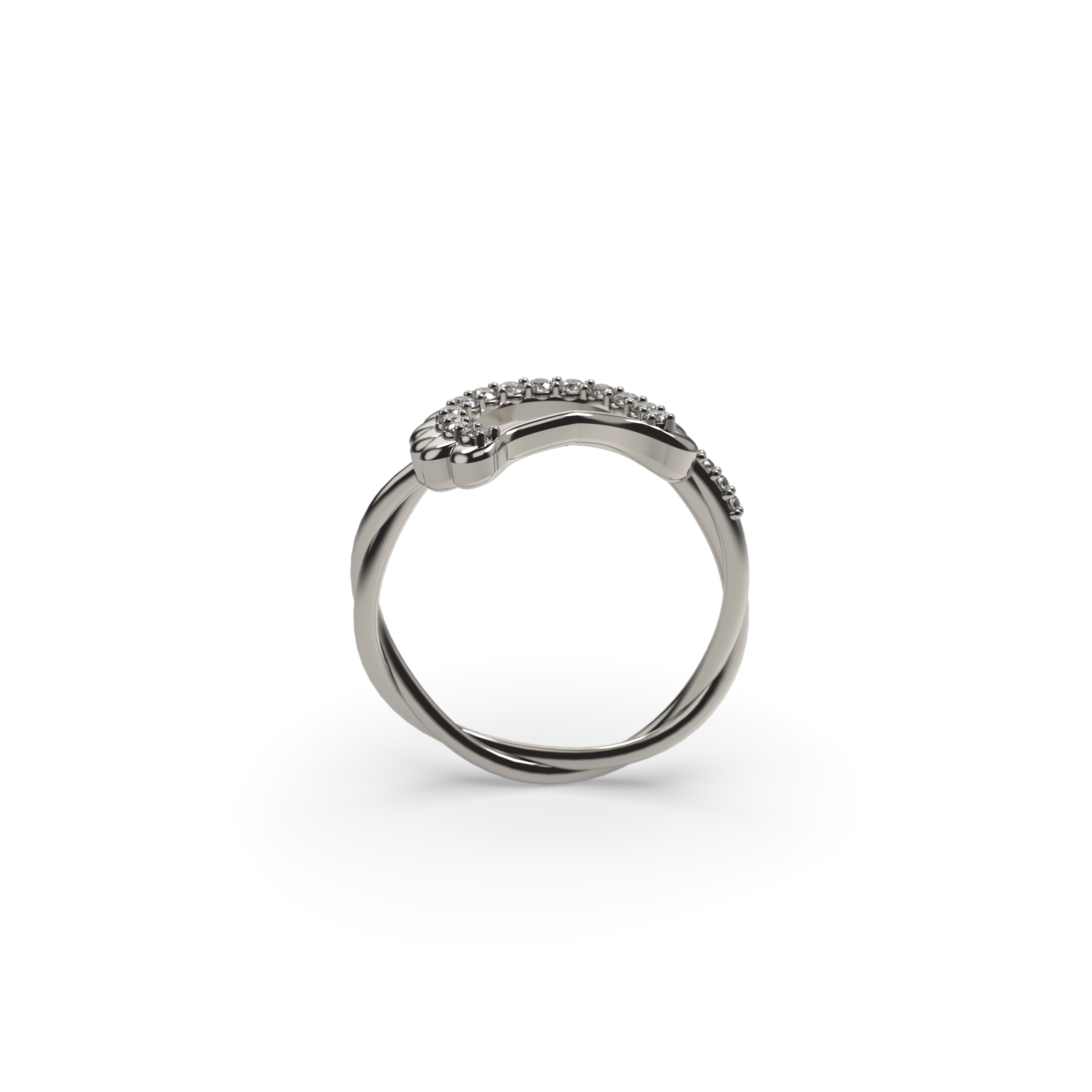 White gold Pierogie ring with round diamonds and twisted shank front view