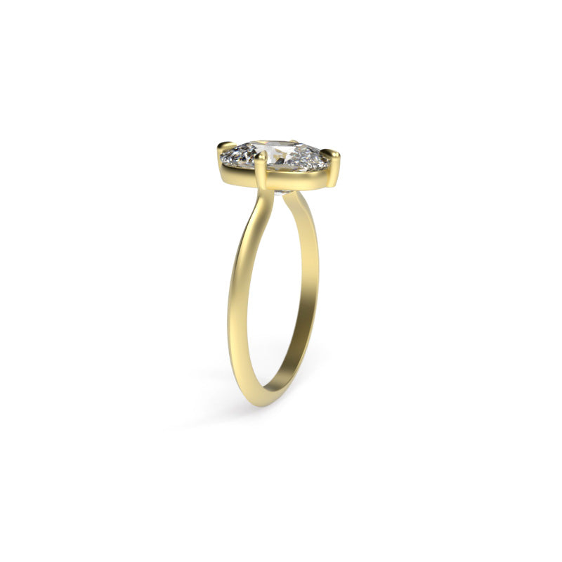 Elongated Cushion Diamond Solitaire Engagement Ring with Compass Prongs and Knife-Edge Band