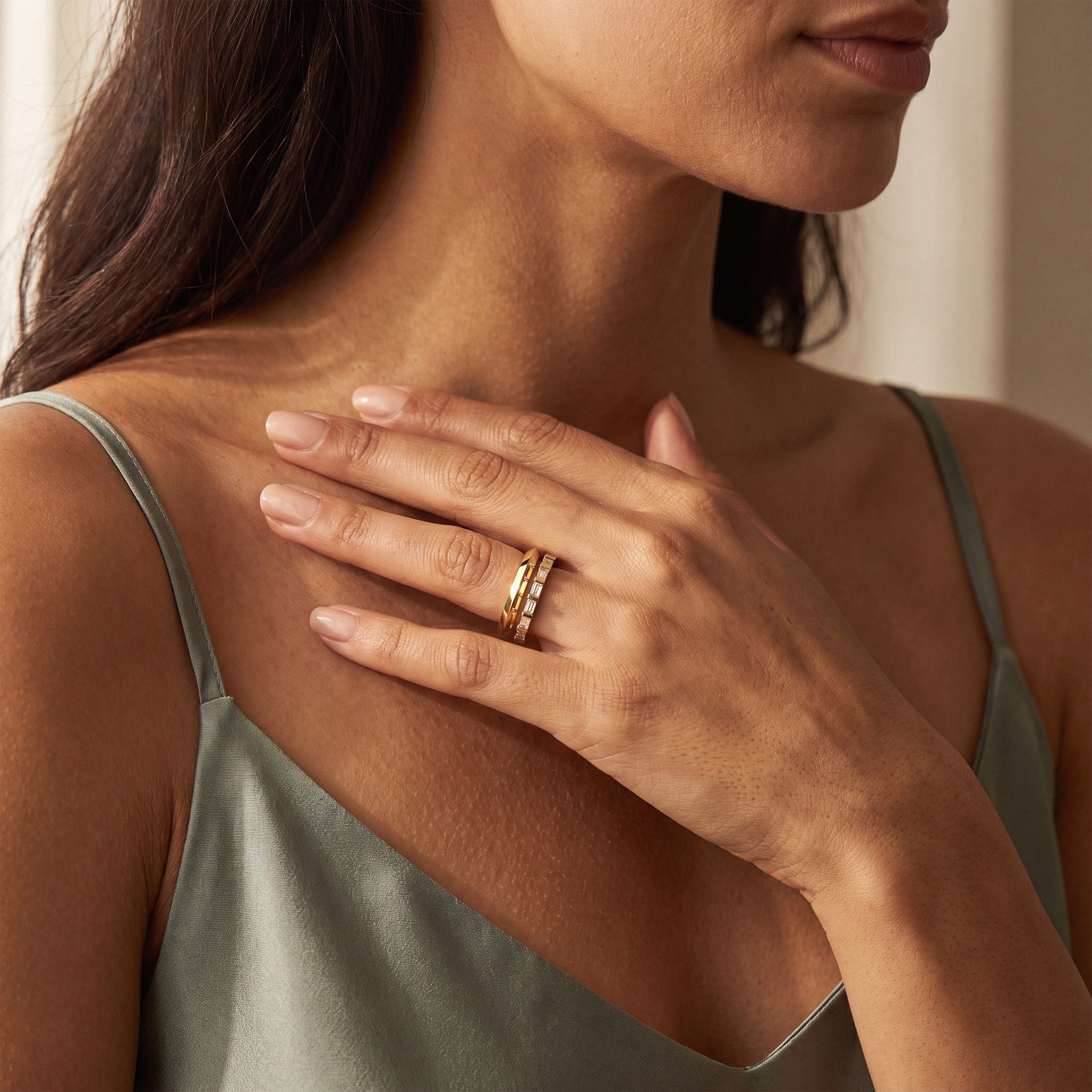 Double Band Baguette Diamond Ring