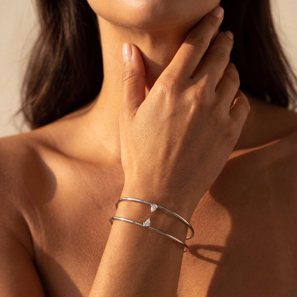 Open Bangle with Twin Pear-Cut Diamonds