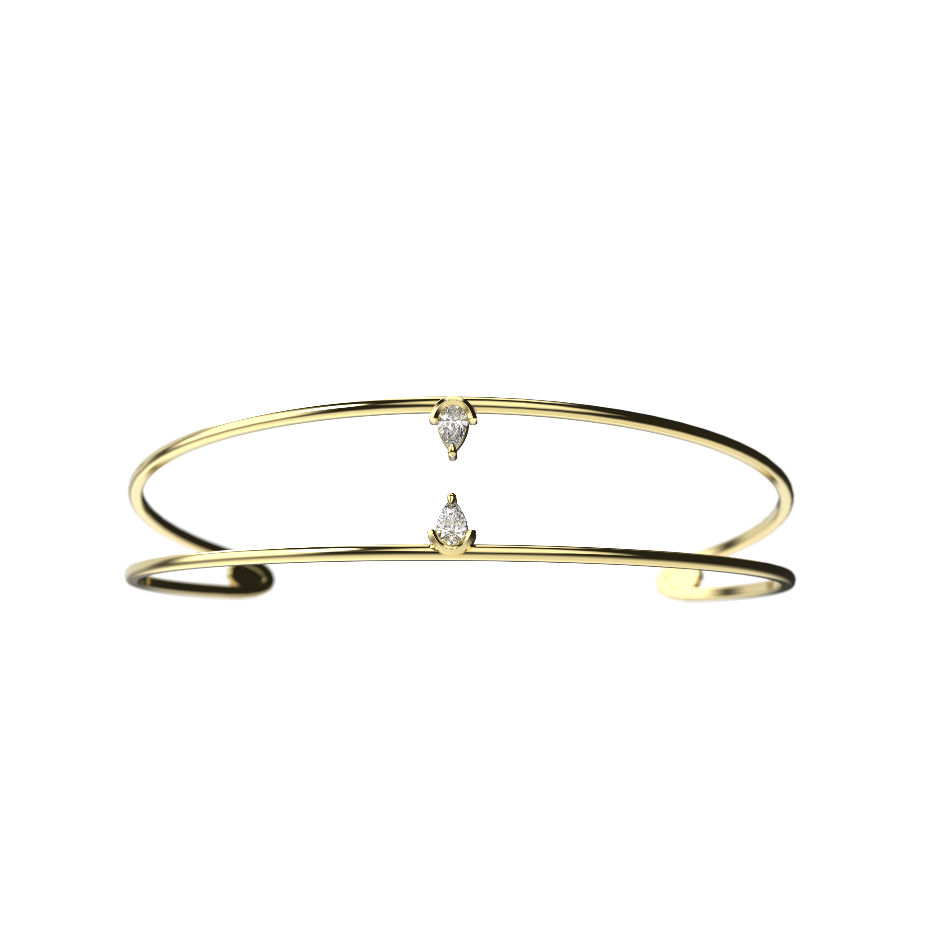 Open Bangle with Twin Pear-Cut Diamonds