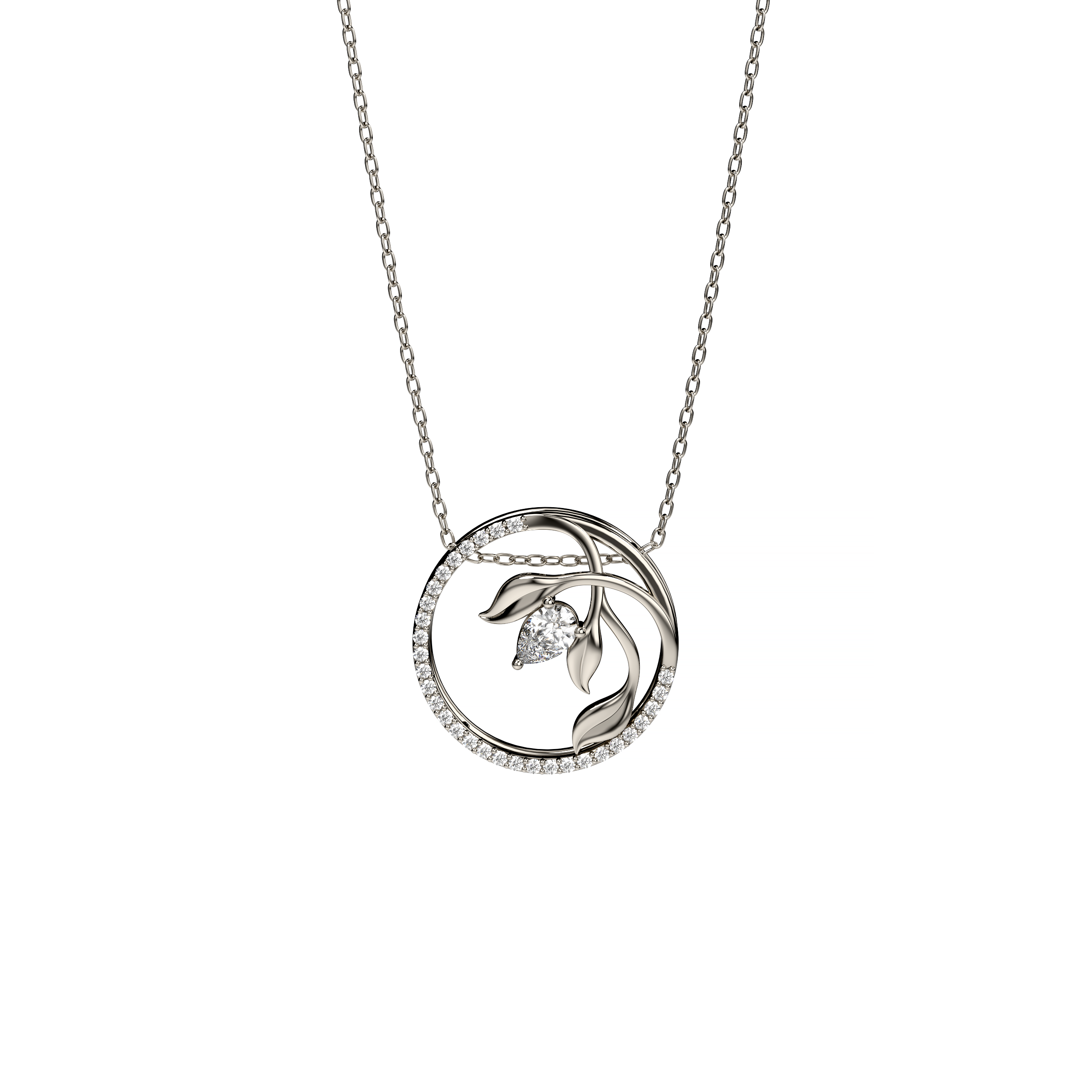 Pear-Shaped Diamond Pendant with Leaf Motif