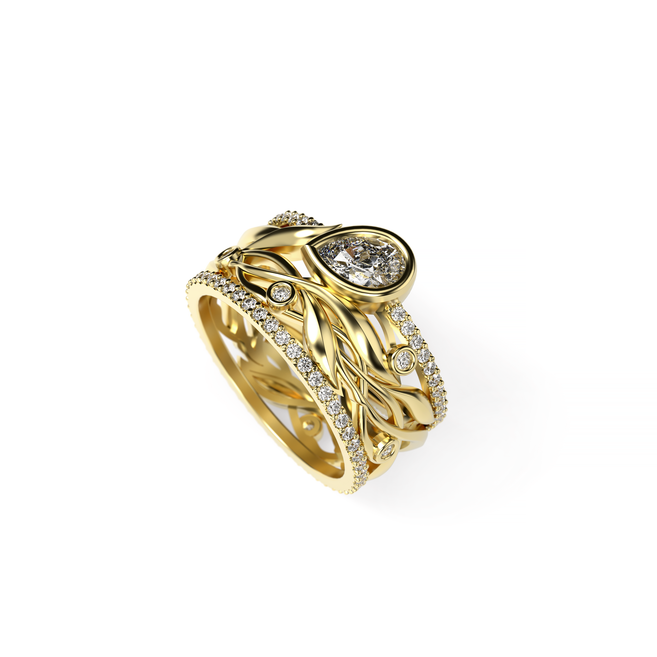 Pear-Shaped Diamond Leaf Band Ring