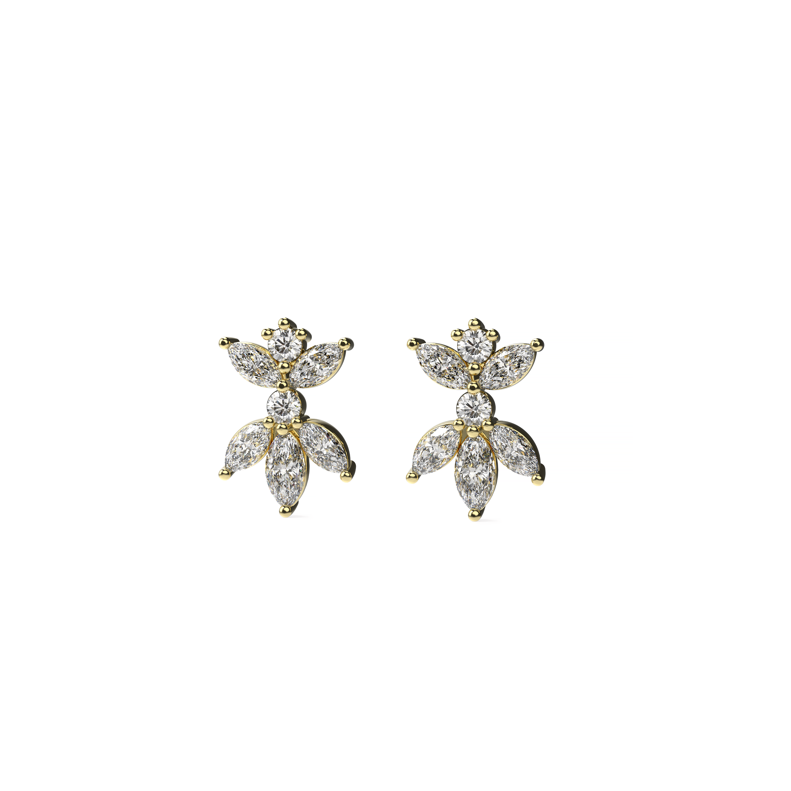 Marquise and Round Diamond Cluster Earrings