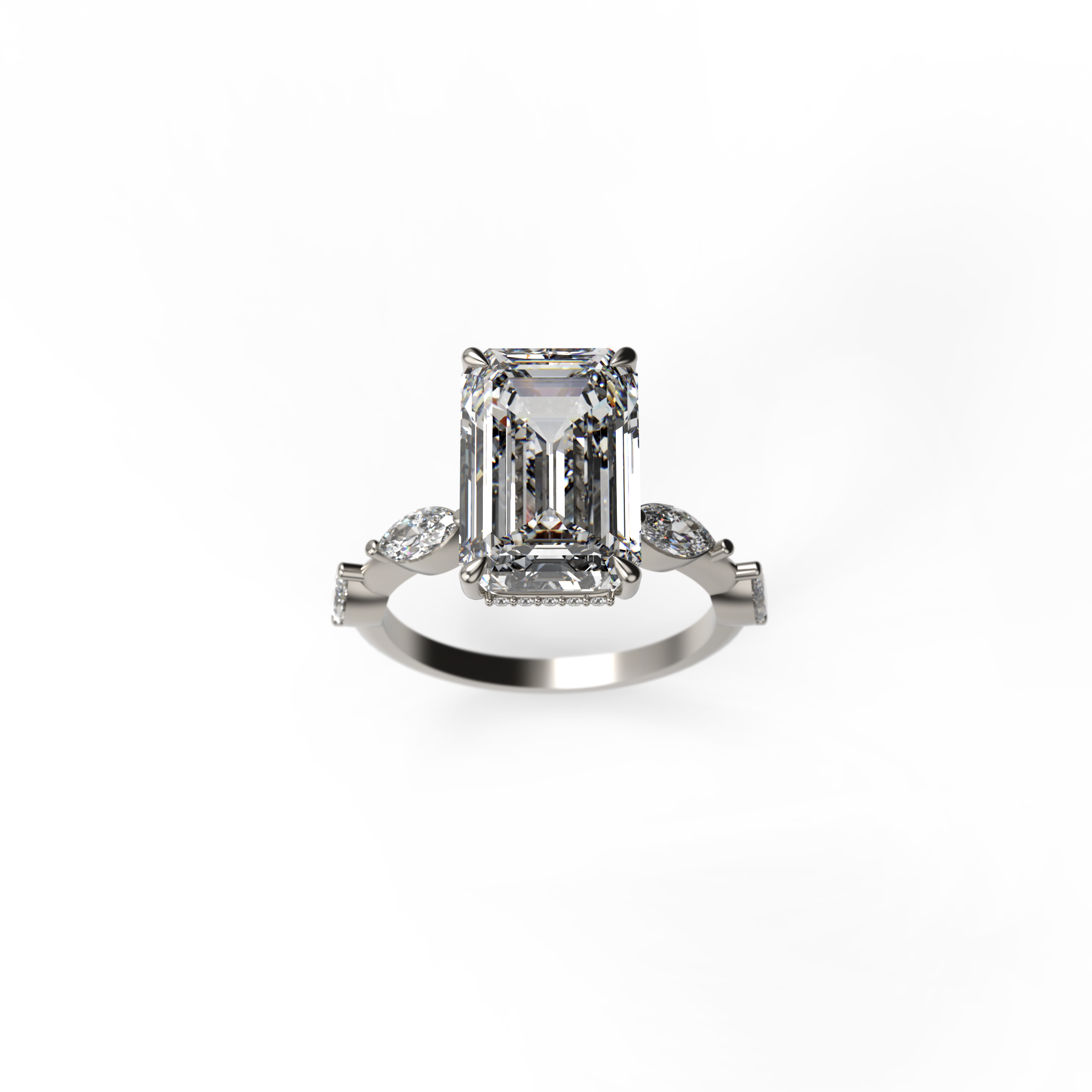 Emerald-Cut Diamond Engagement Ring with Hidden Halo
