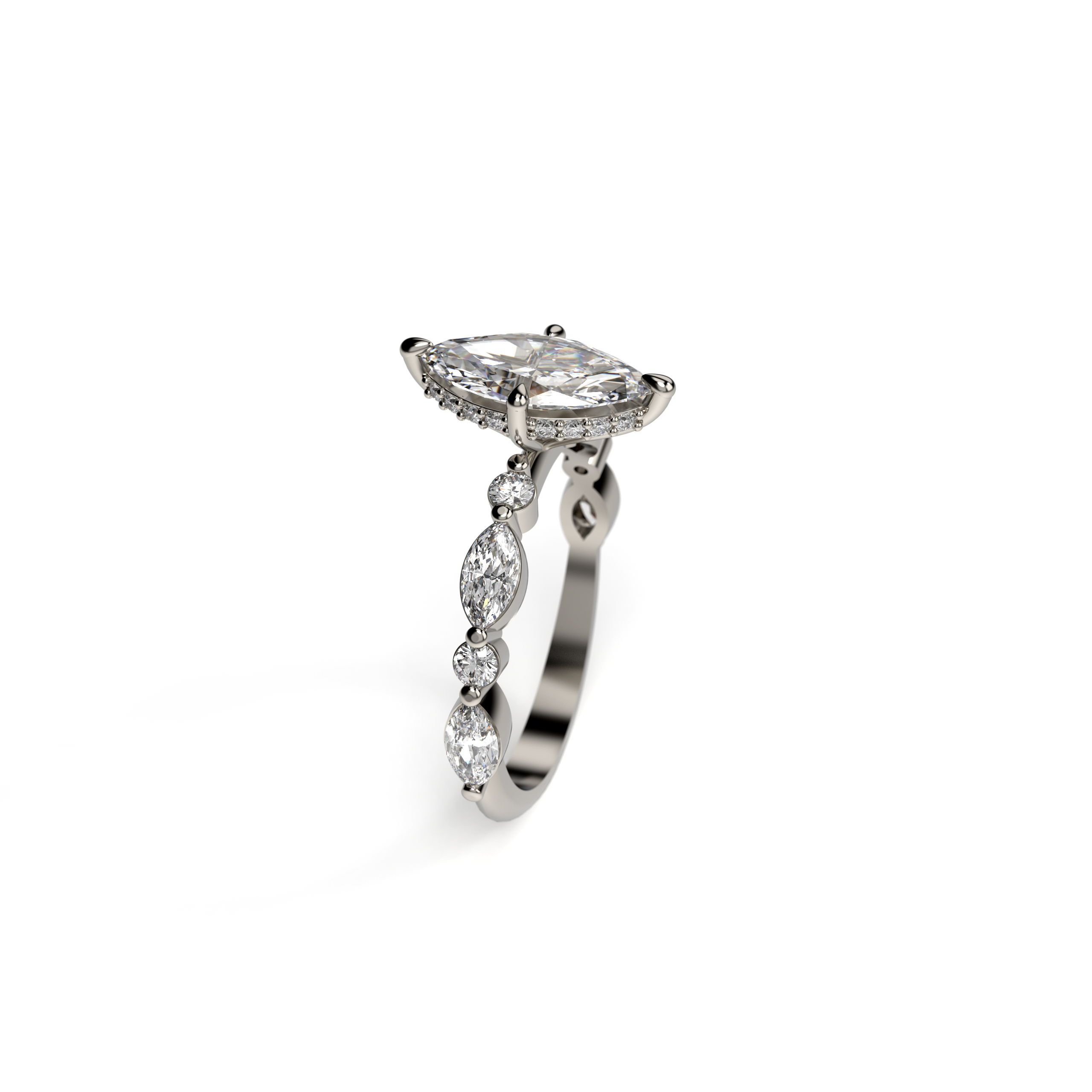 Marquise-Cut Diamond Hidden Halo Engagement Ring