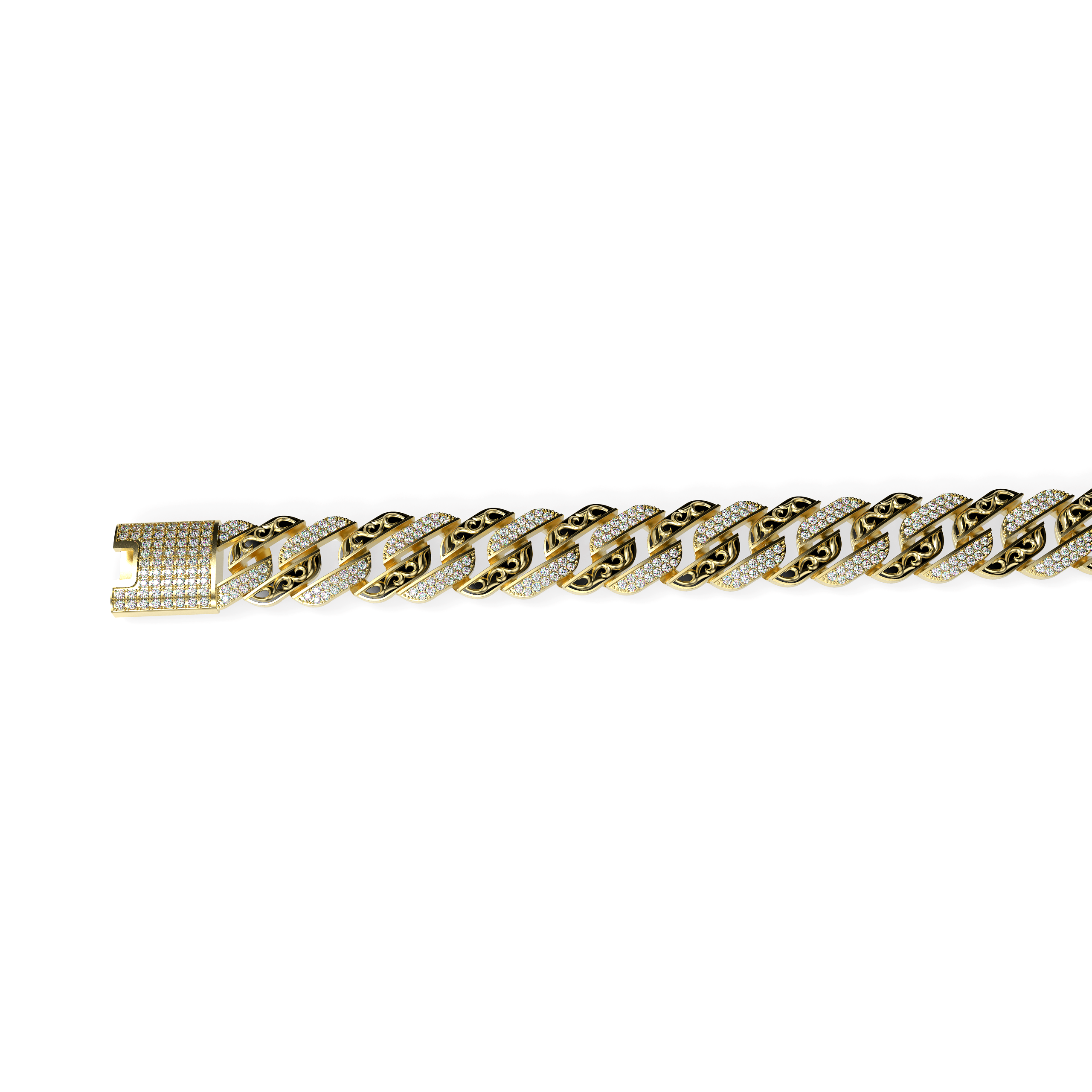 Men’s Diamond Cuban Link Bracelet with Patterned Links