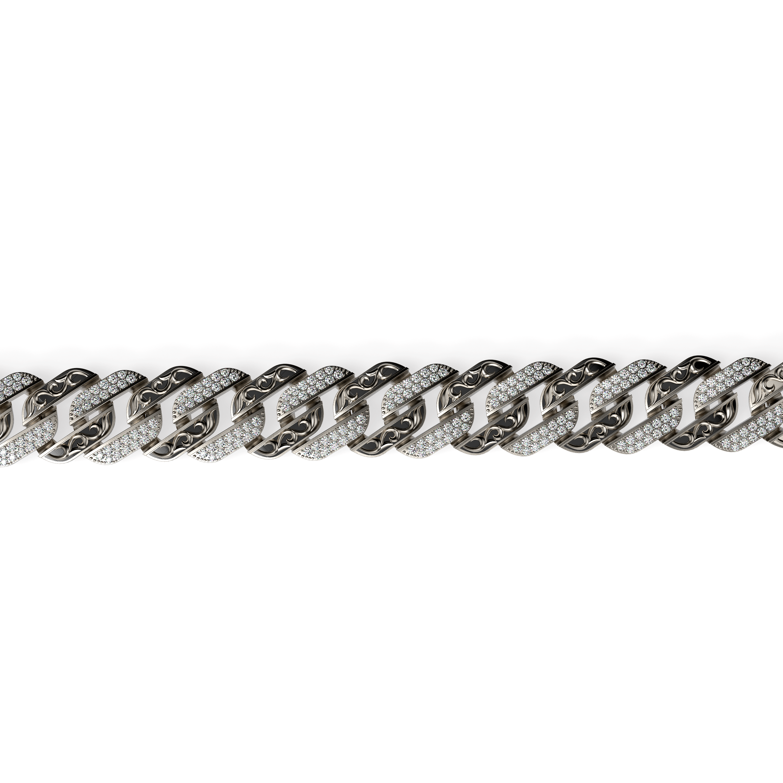 Men’s Diamond Cuban Link Bracelet with Patterned Links