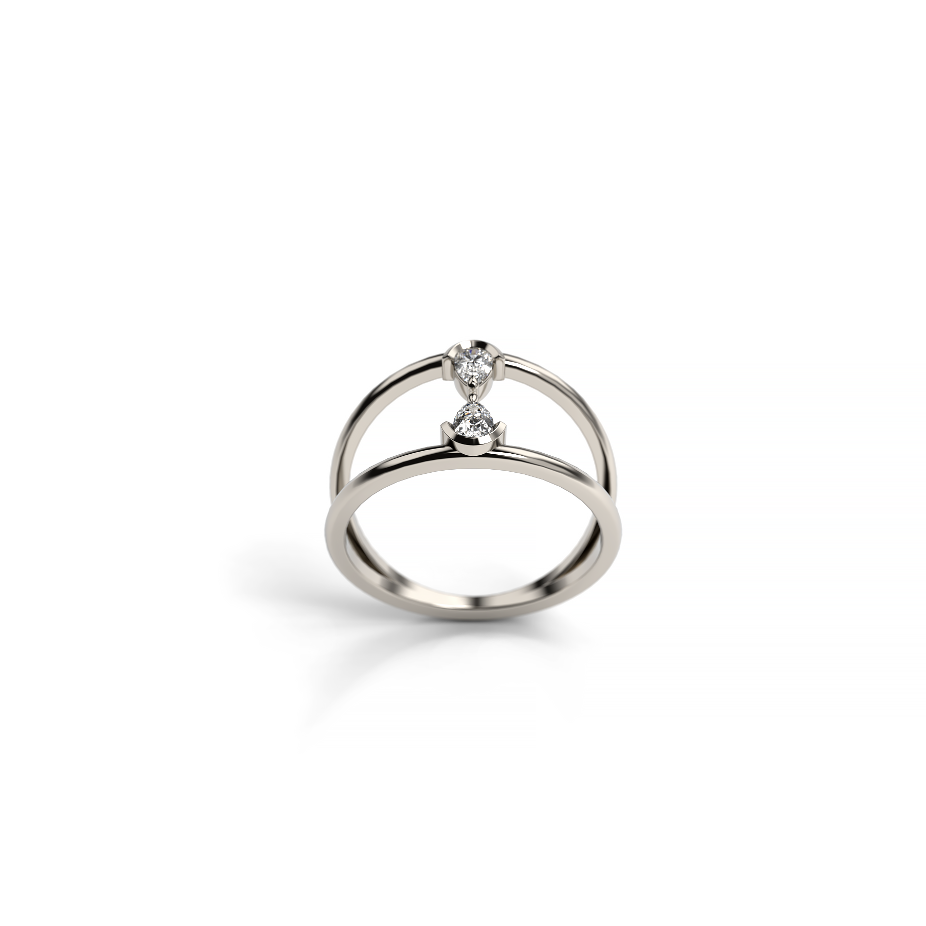Open Band Ring with Twin Pear Diamonds