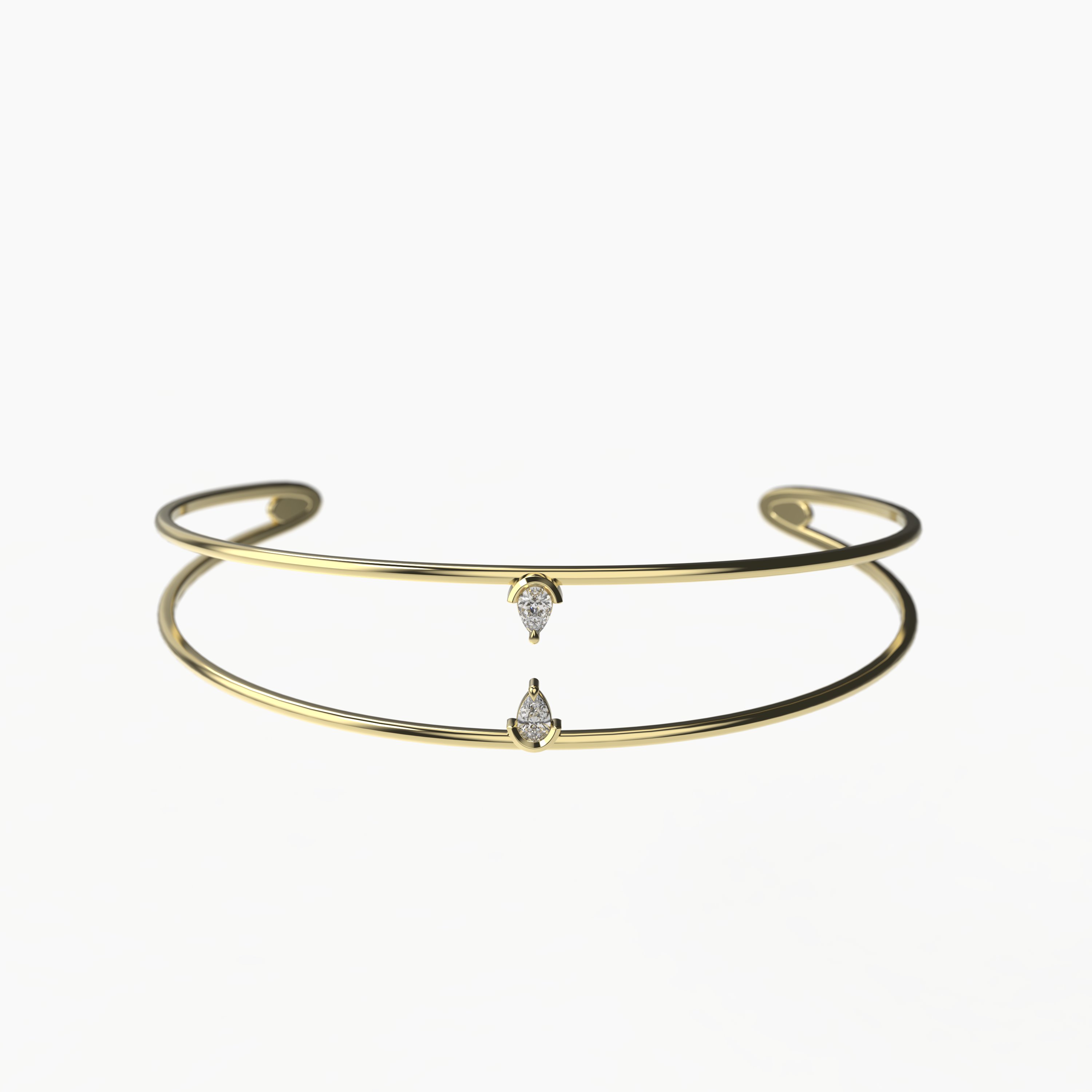 Open Bangle with Twin Pear-Cut Diamonds