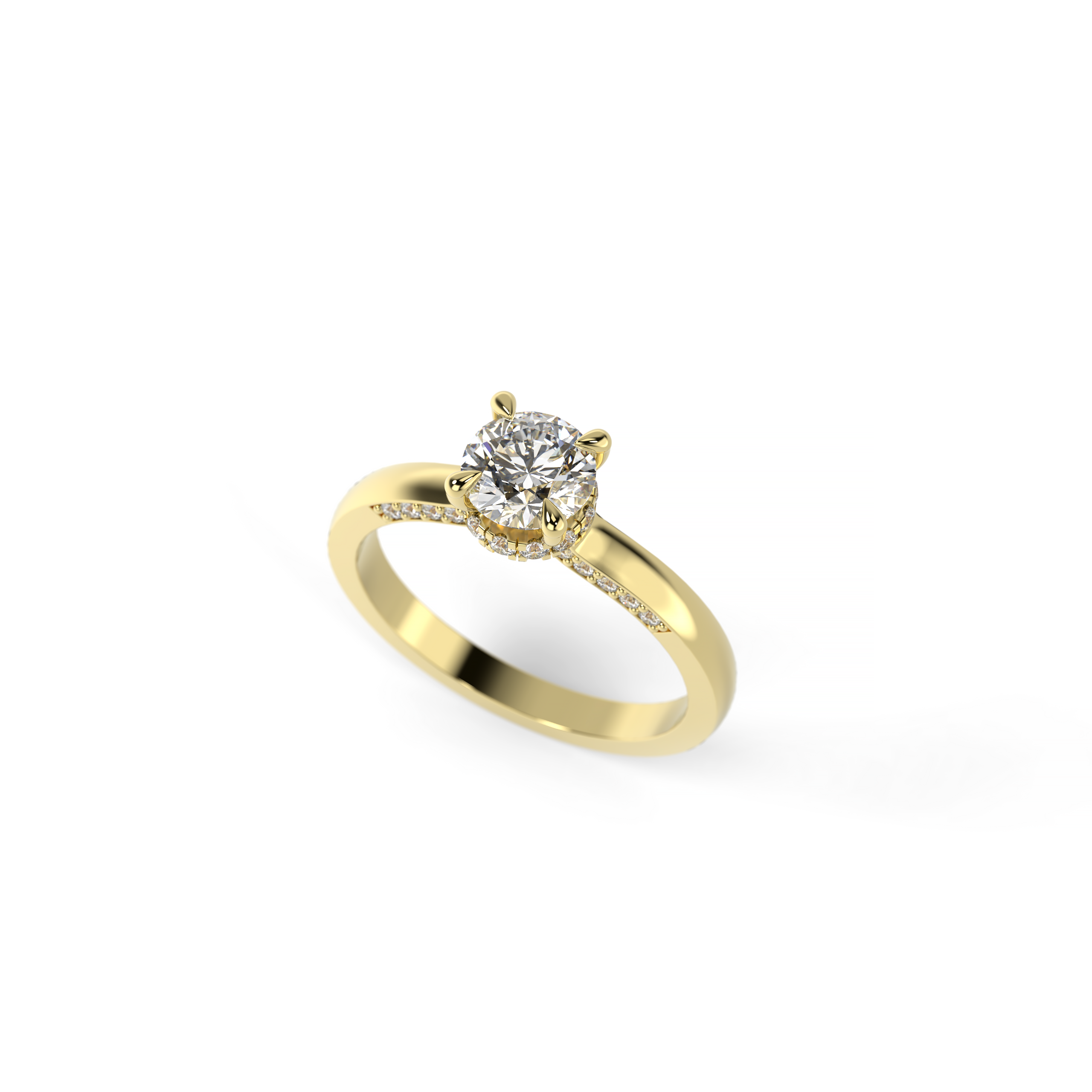 Round Diamond Engagement Ring with Hidden Diamond Halo and Accent Emeralds
