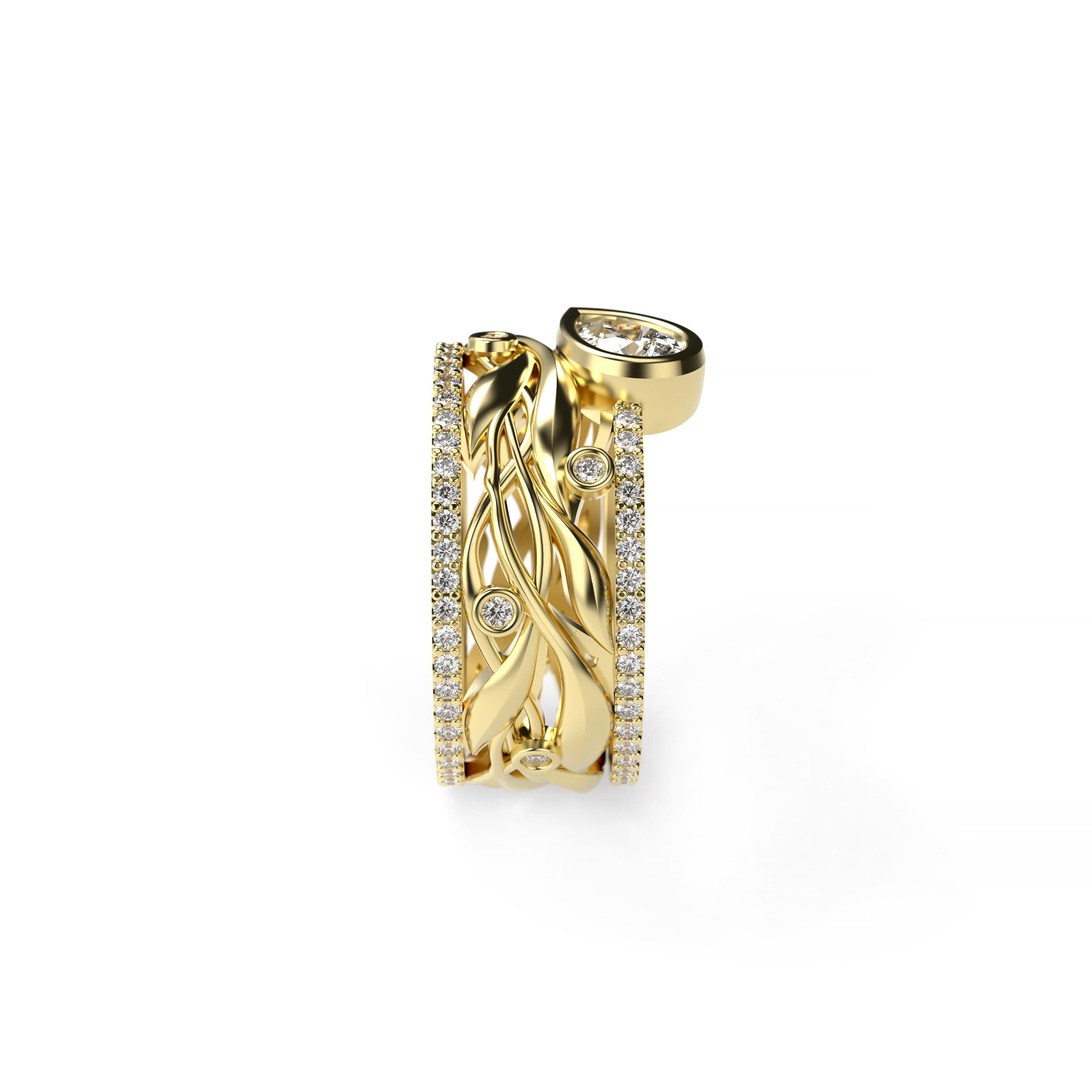 Pear-Shaped Diamond Leaf Band Ring