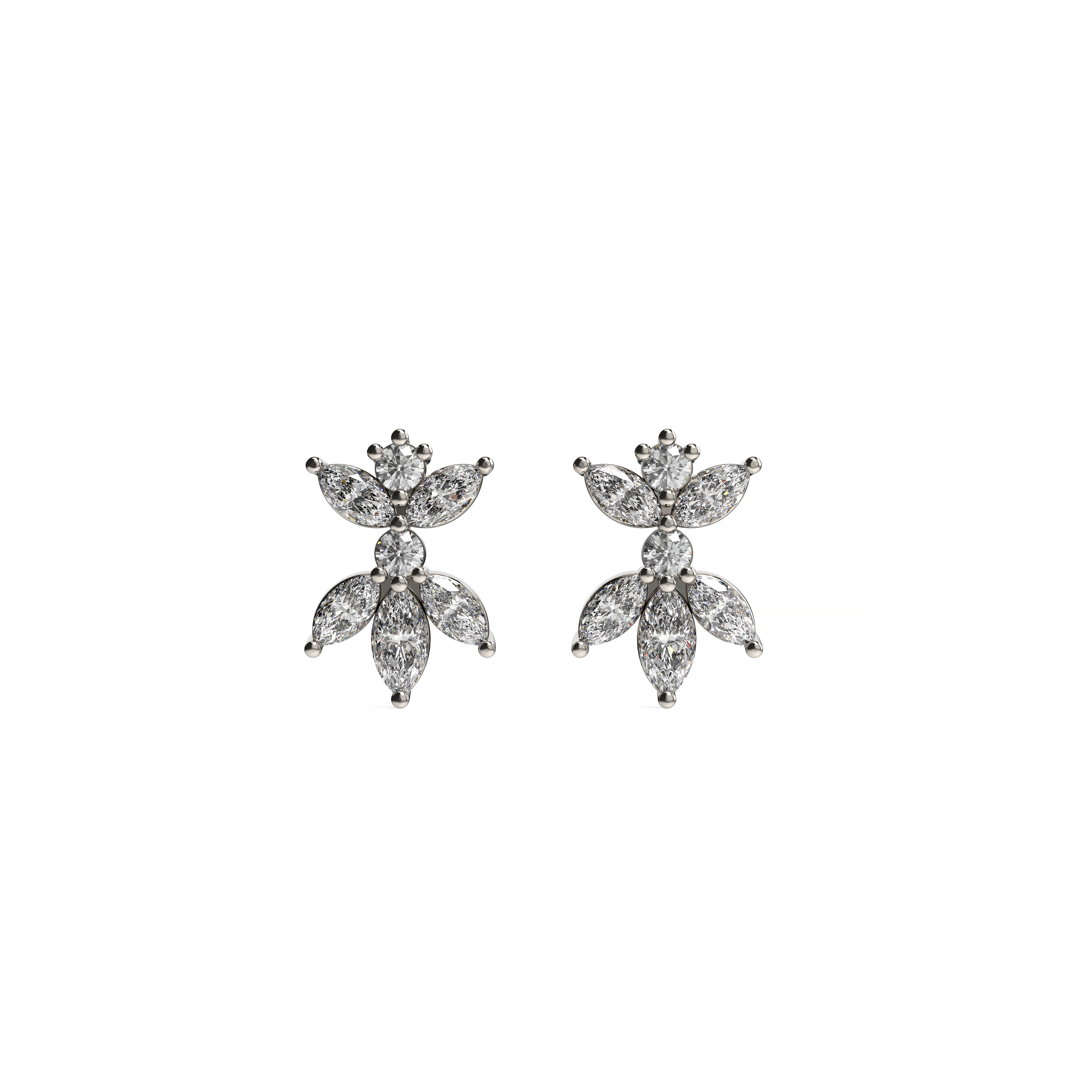 Marquise and Round Diamond Cluster Earrings