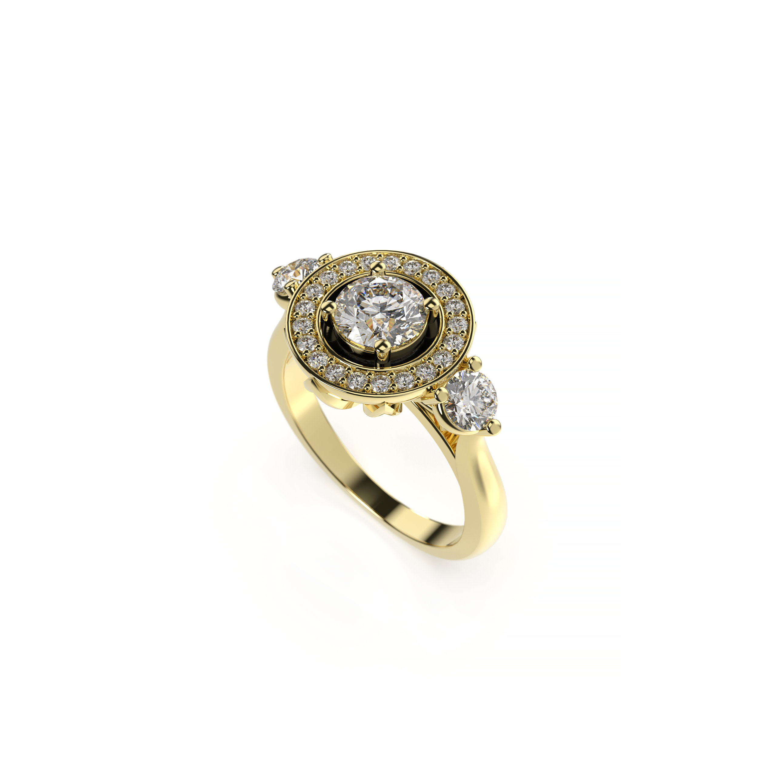 Gold ring with a diamond on a white background