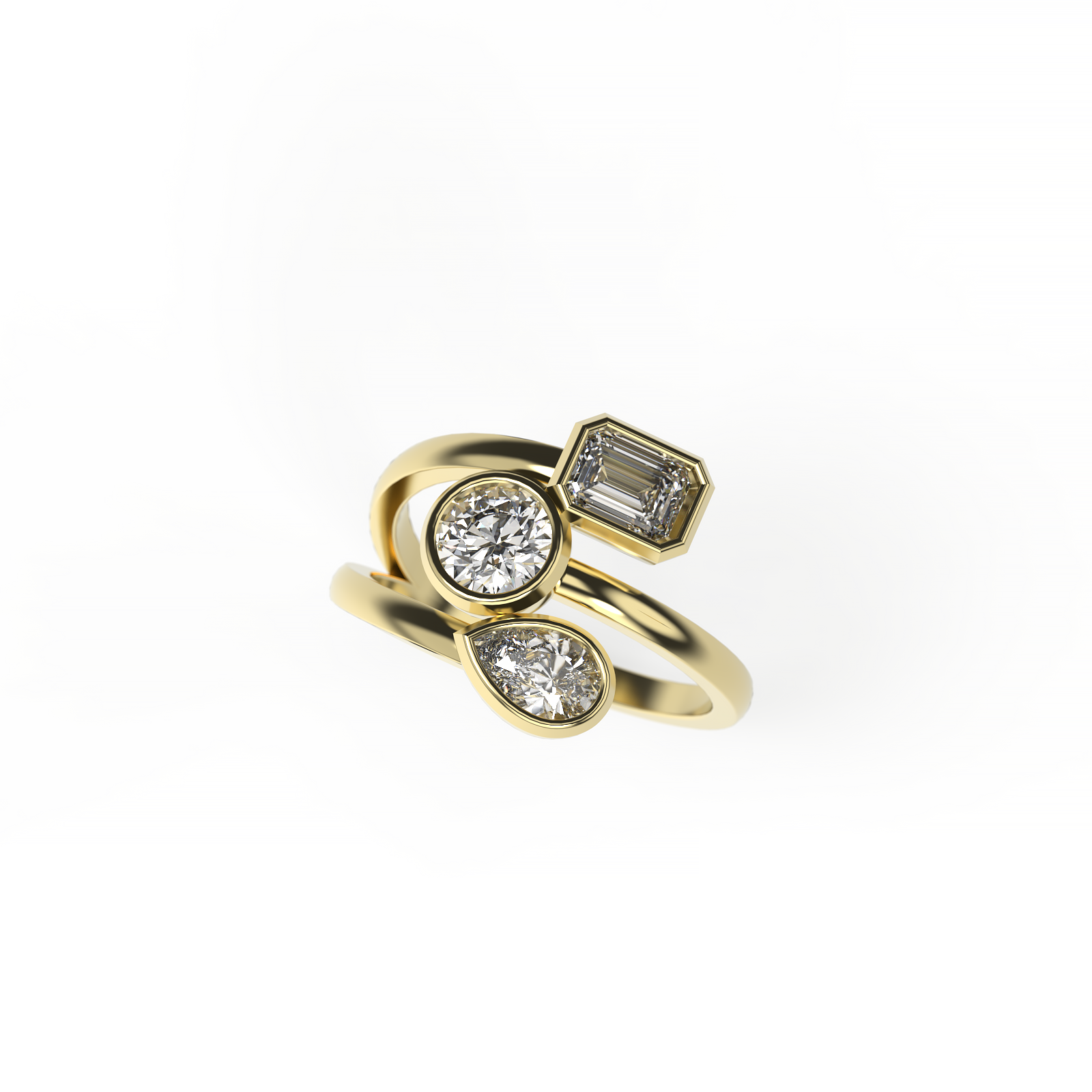 3 Diamond Ring – Emerald, Pear & Round Cuts