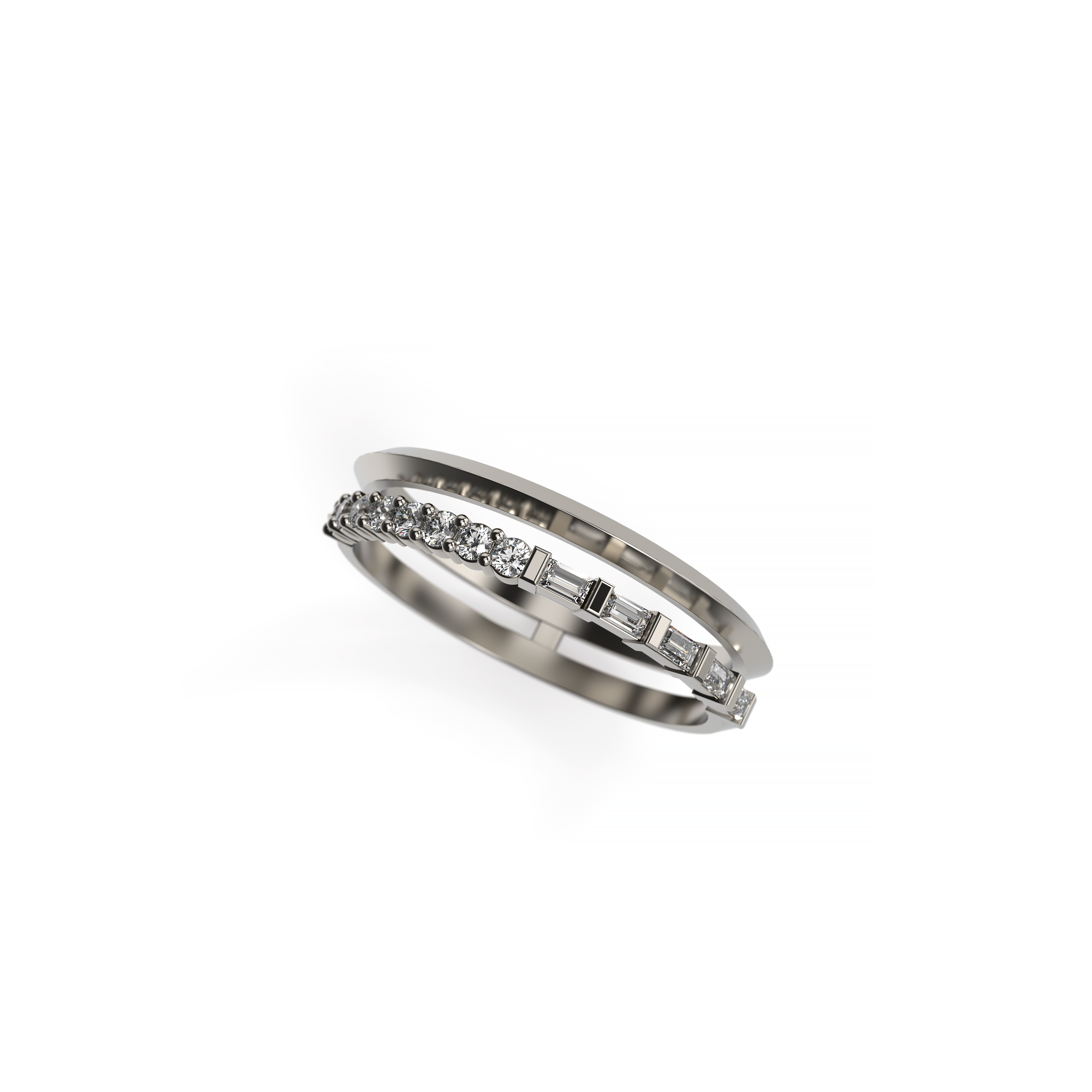 Double Band Baguette & Round Diamond Ring