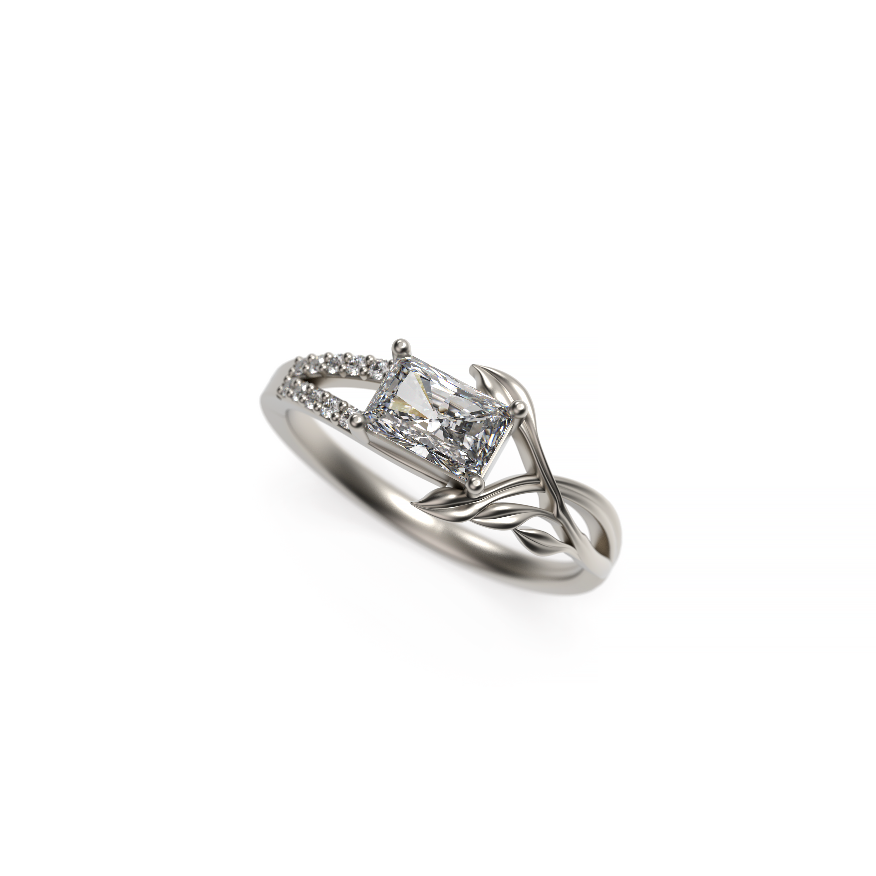 Radiant-Cut Diamond Leaf Band Engagement Ring