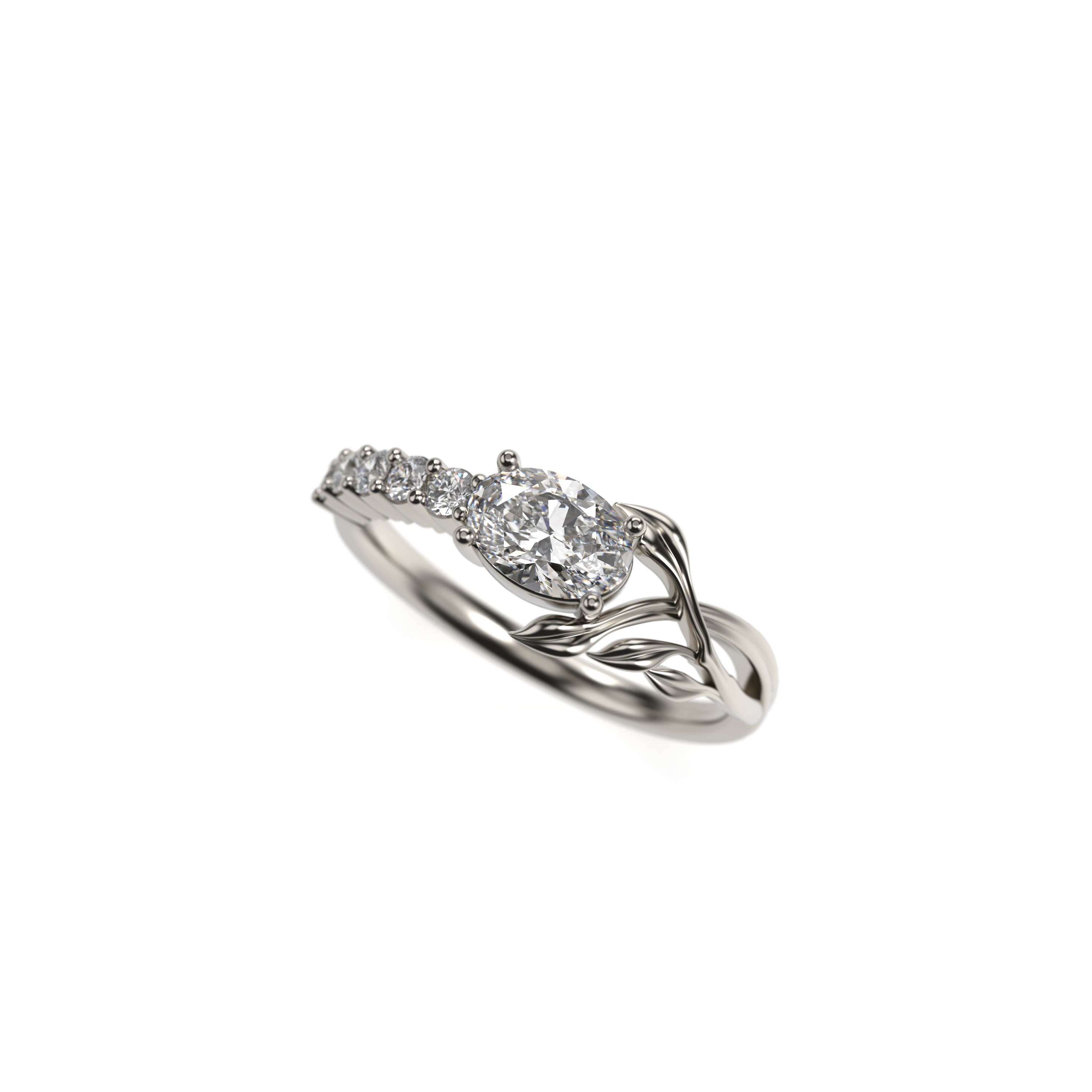 Oval Diamond Leaf Engagement Ring