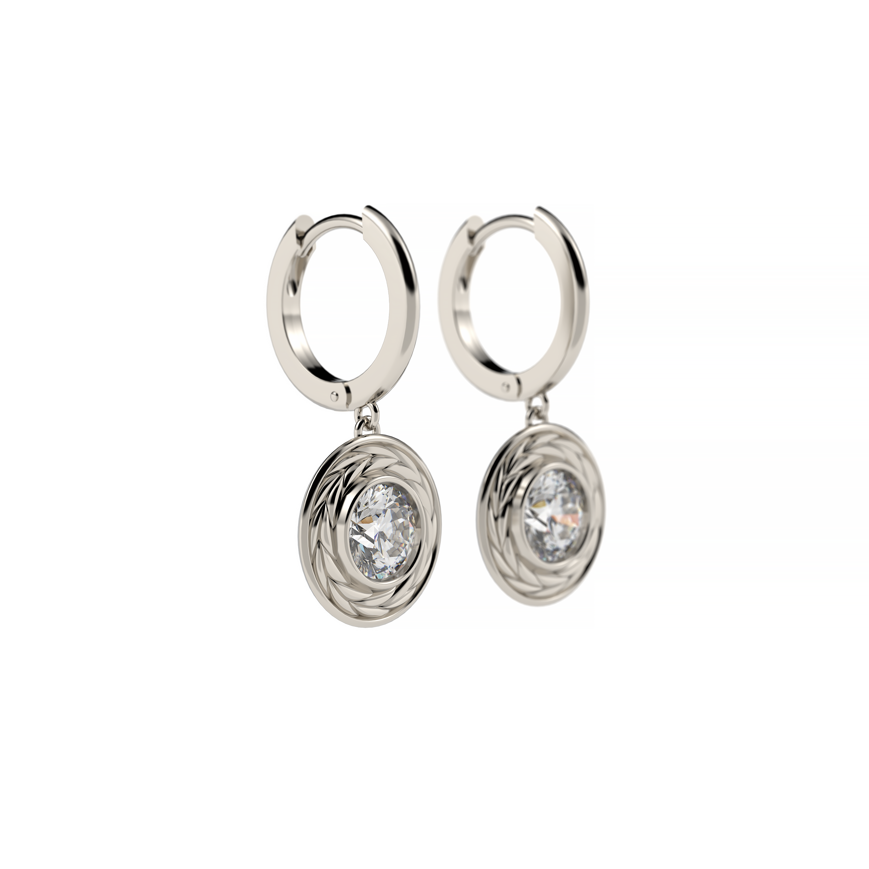 Wheat-Inspired Round Diamond Halo Drop Earrings