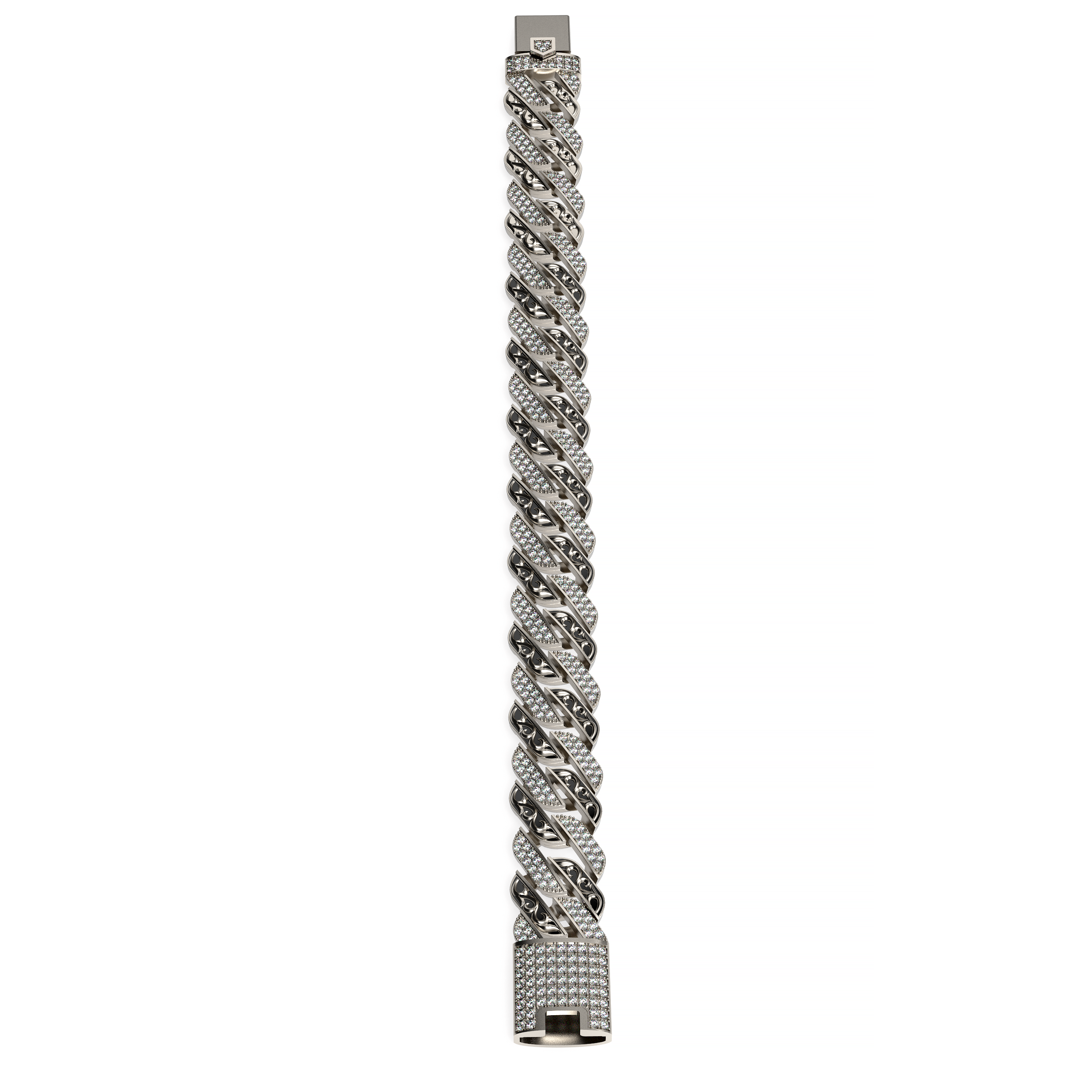 Men’s Diamond Cuban Link Bracelet with Patterned Links
