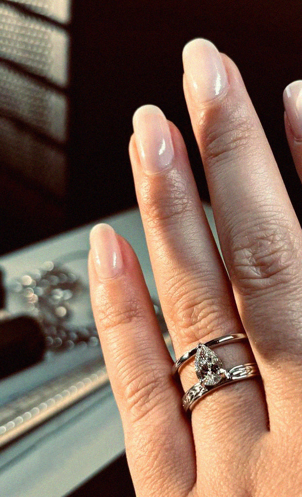 Pear Diamond Wheat-Inspired Double Band Ring