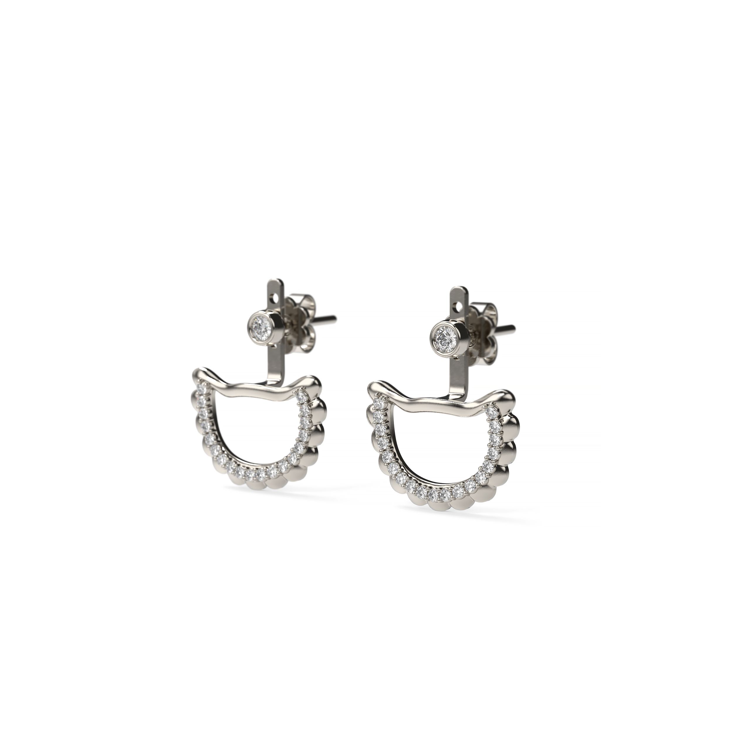 Modern dangle earrings with pierogi silhouette and sparkling diamonds – handmade luxury design