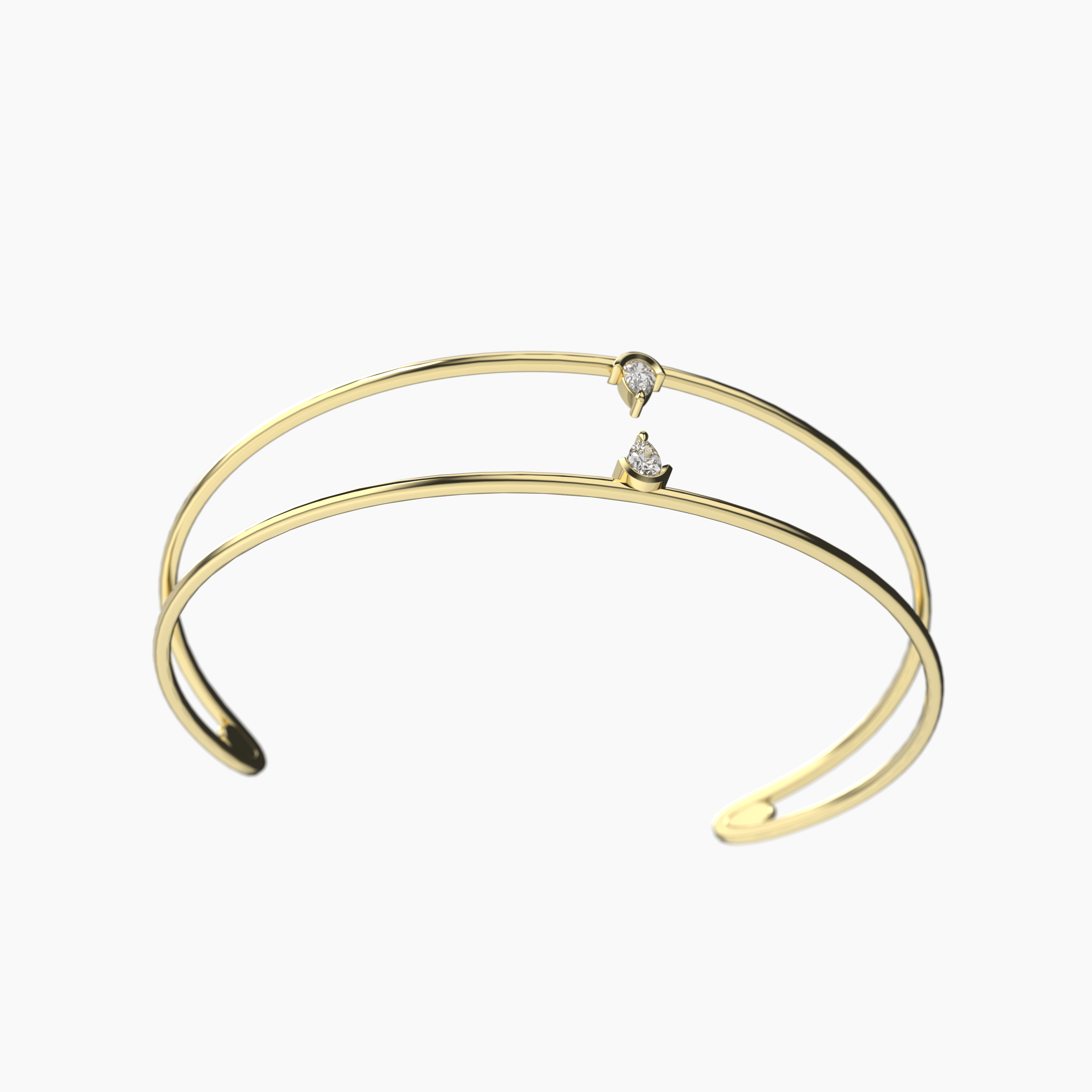 Open Bangle with Twin Pear-Cut Diamonds