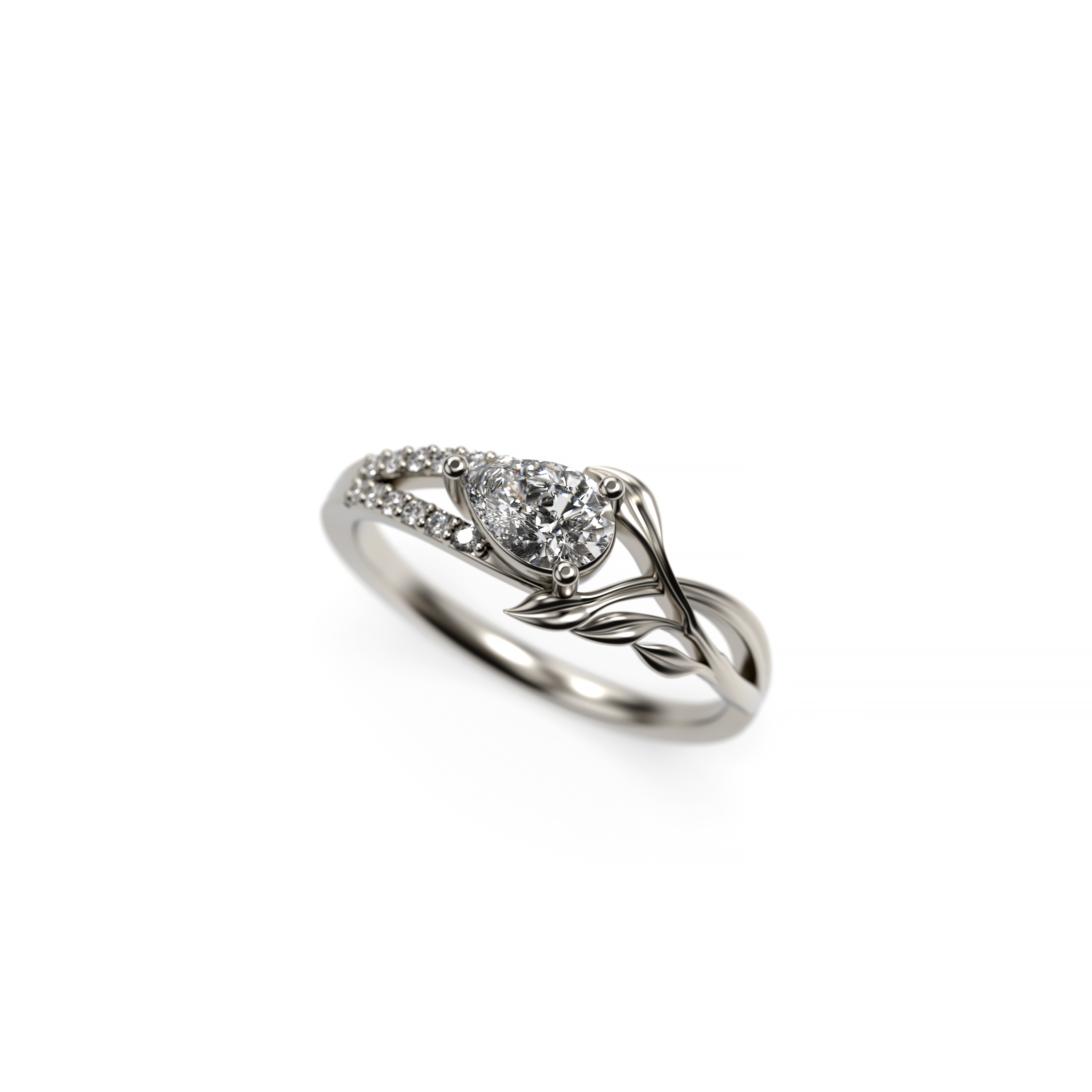 Pear-Cut Diamond Leaf Engagement Ring