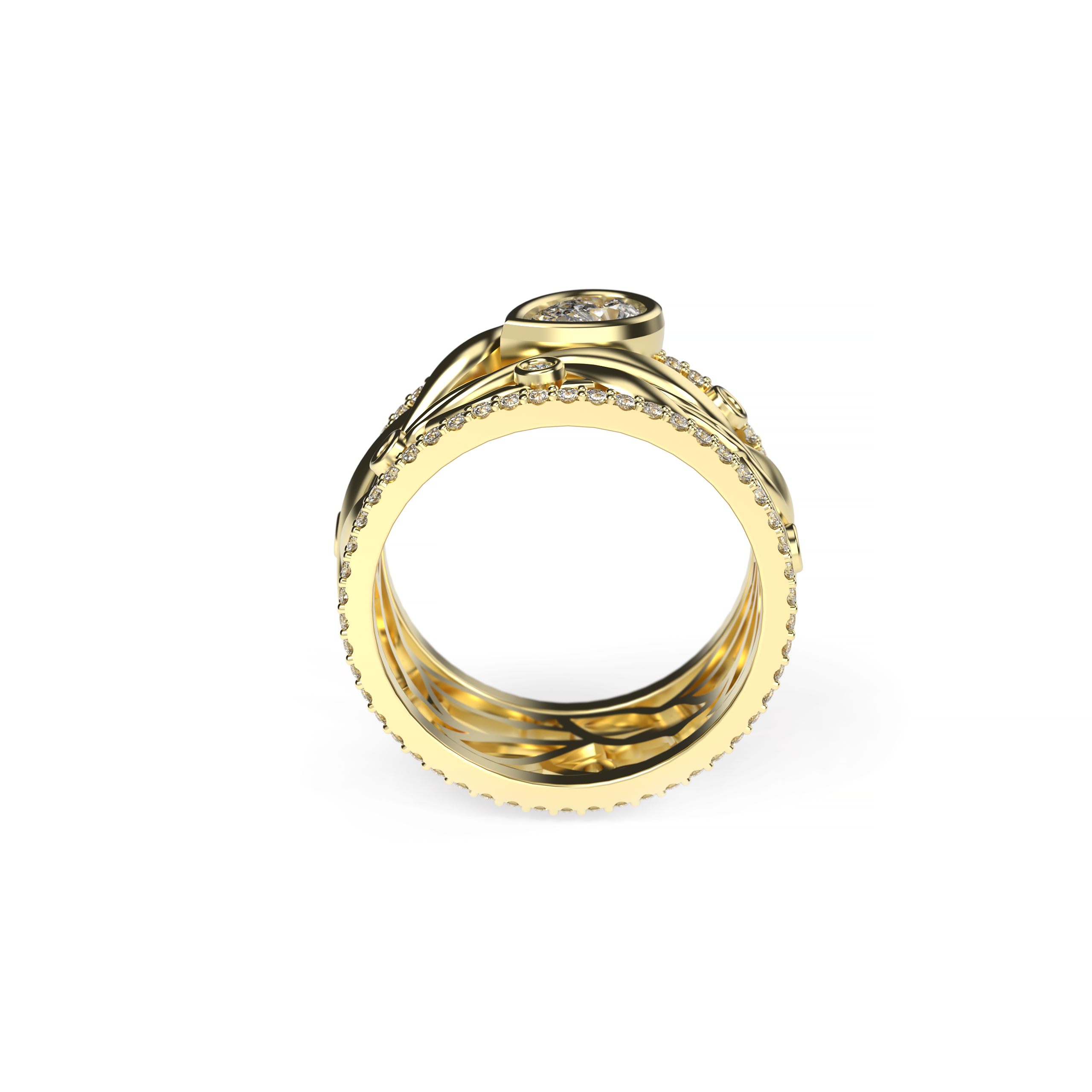 Pear-Shaped Diamond Leaf Band Ring