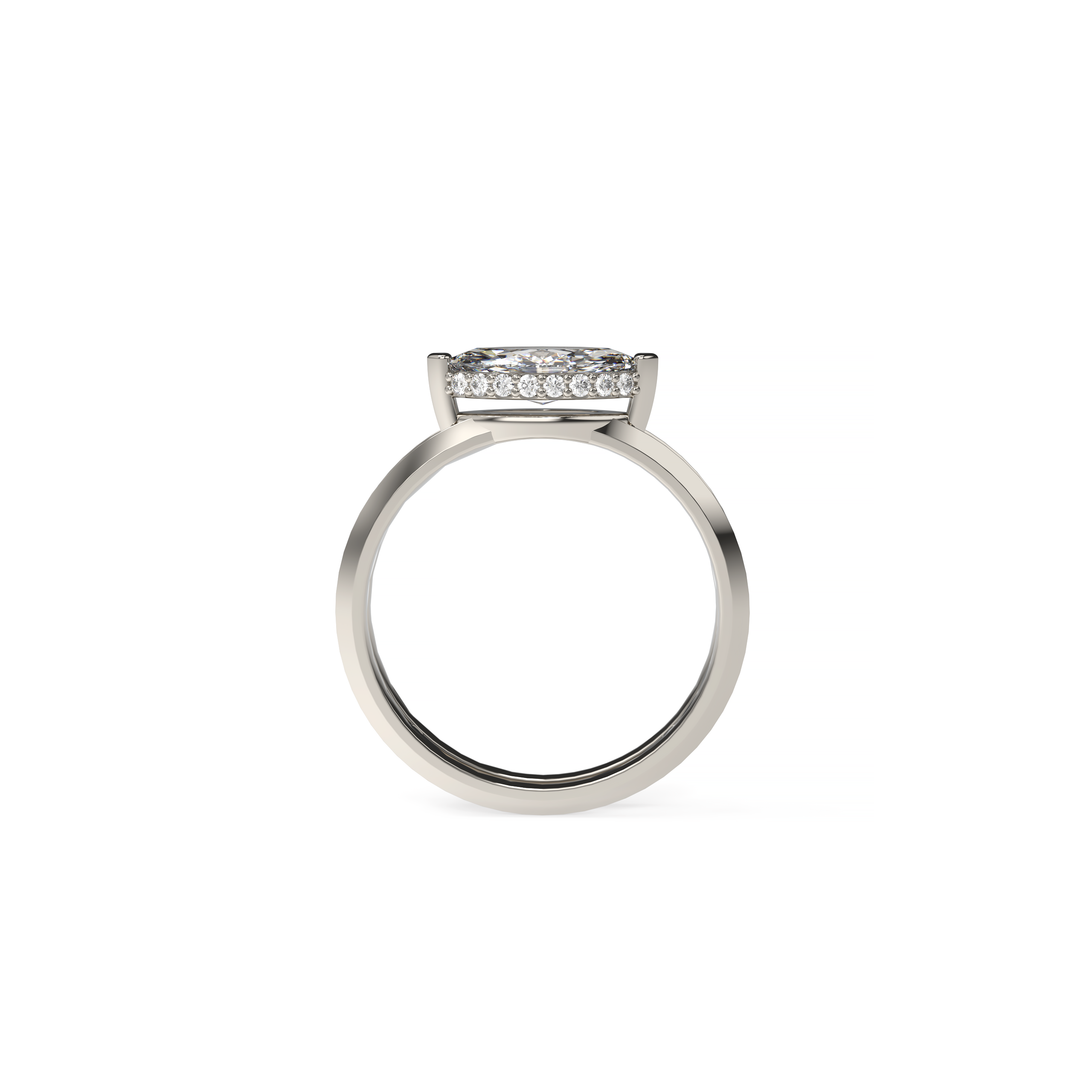 East-West Marquise Diamond Engagement Ring with Knife-Edge Band