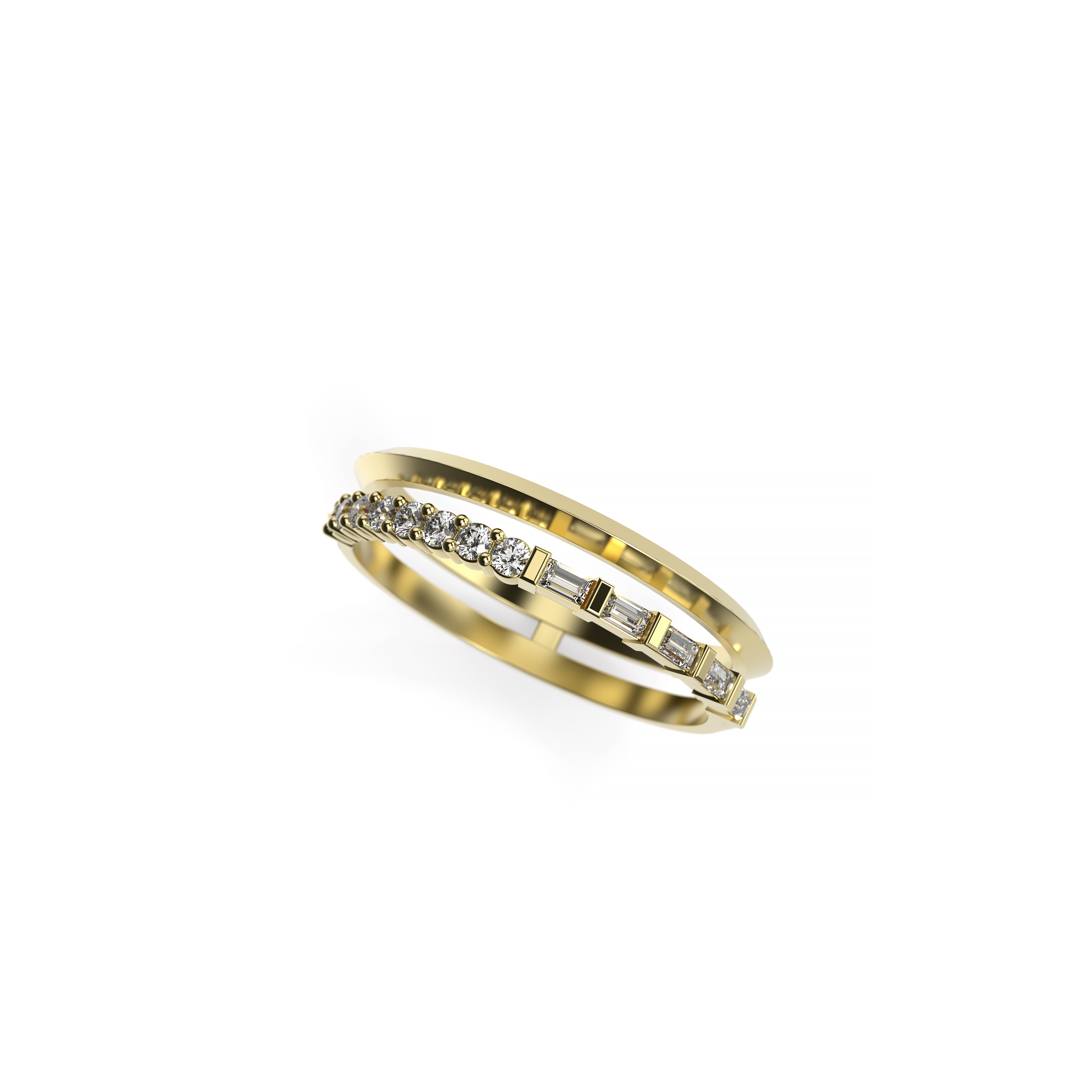 Double Band Baguette & Round Diamond Ring