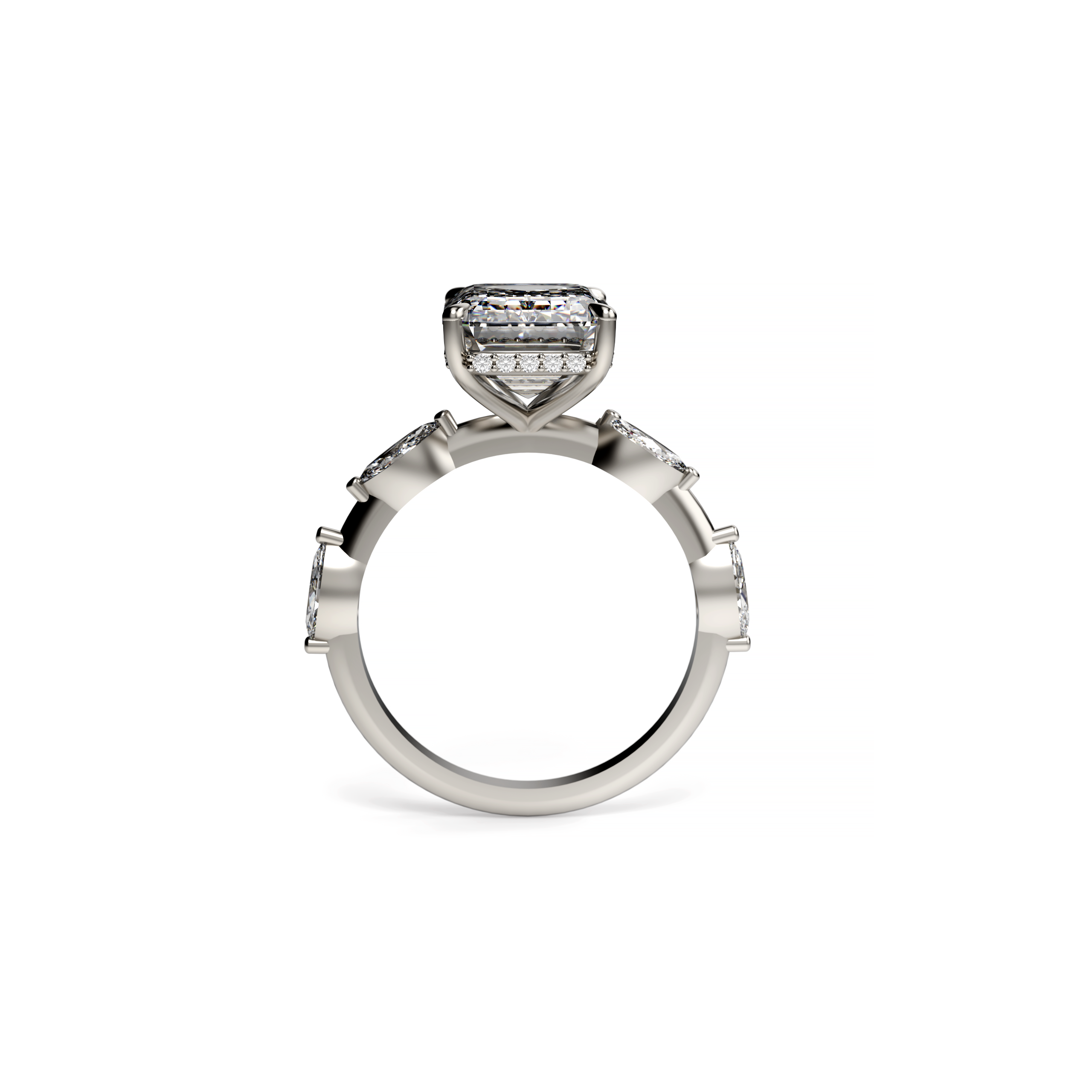 Emerald-Cut Diamond Engagement Ring with Hidden Halo