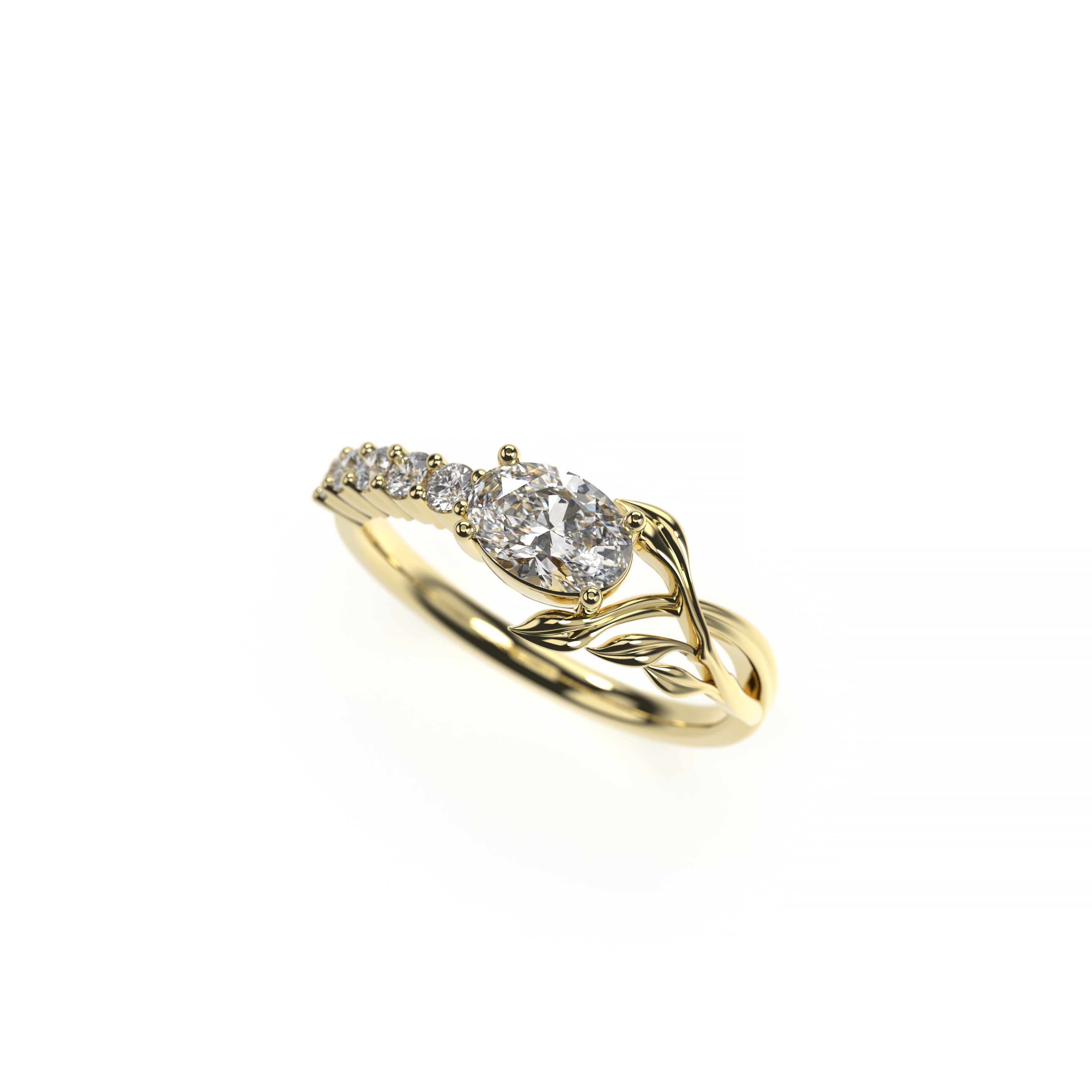 Oval Diamond Leaf Engagement Ring