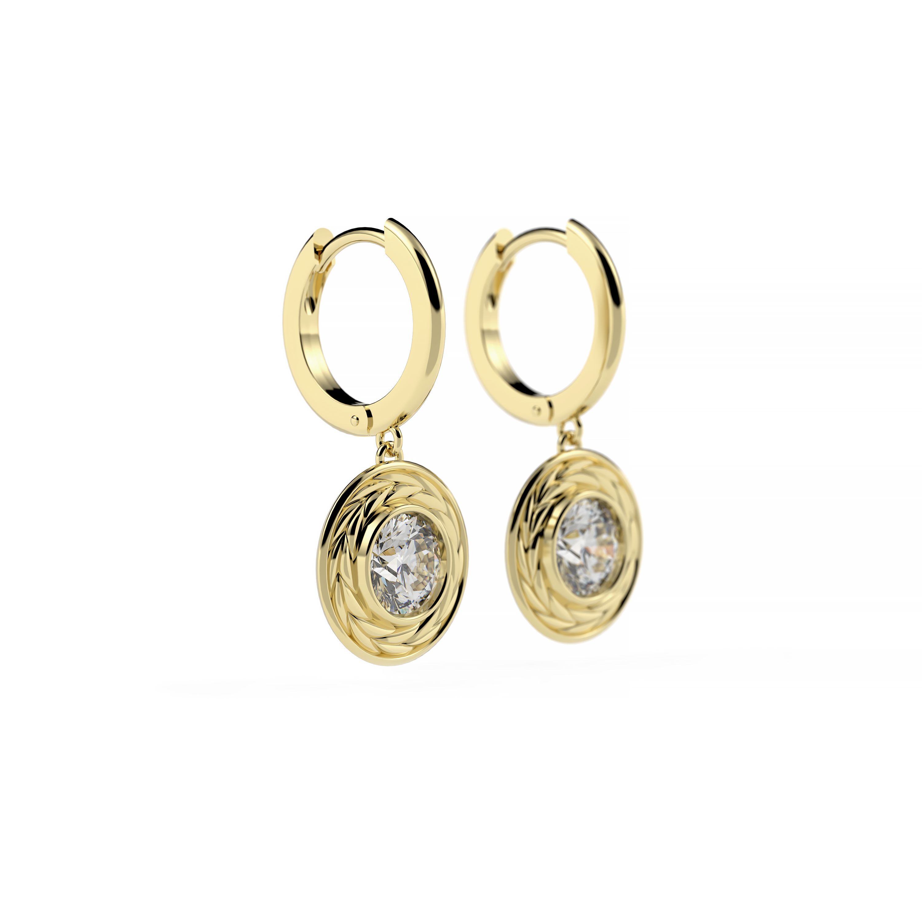 Wheat-Inspired Round Diamond Halo Drop Earrings