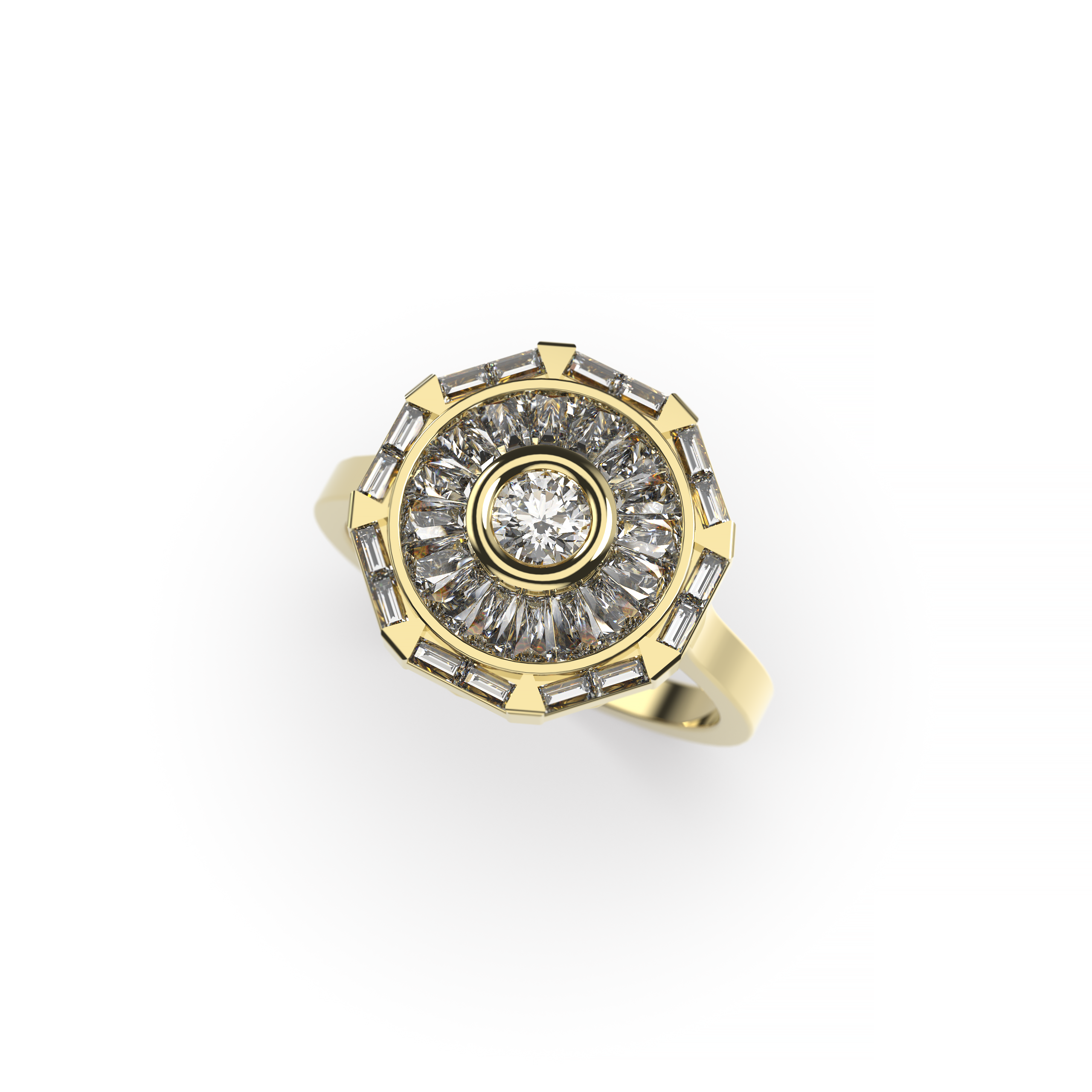 Baguette Halo & Bezel Set Diamond Ring