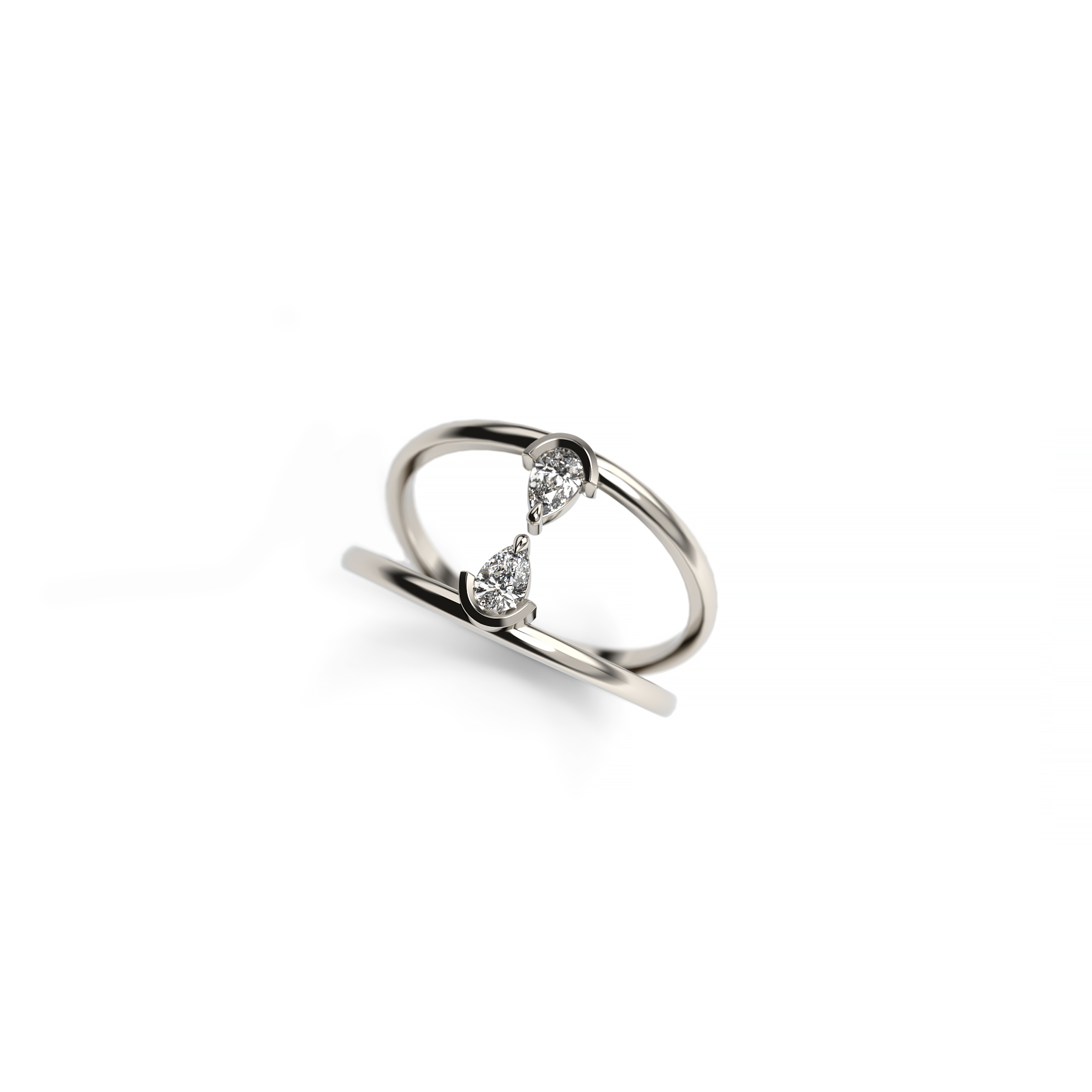 Open Band Ring with Twin Pear Diamonds