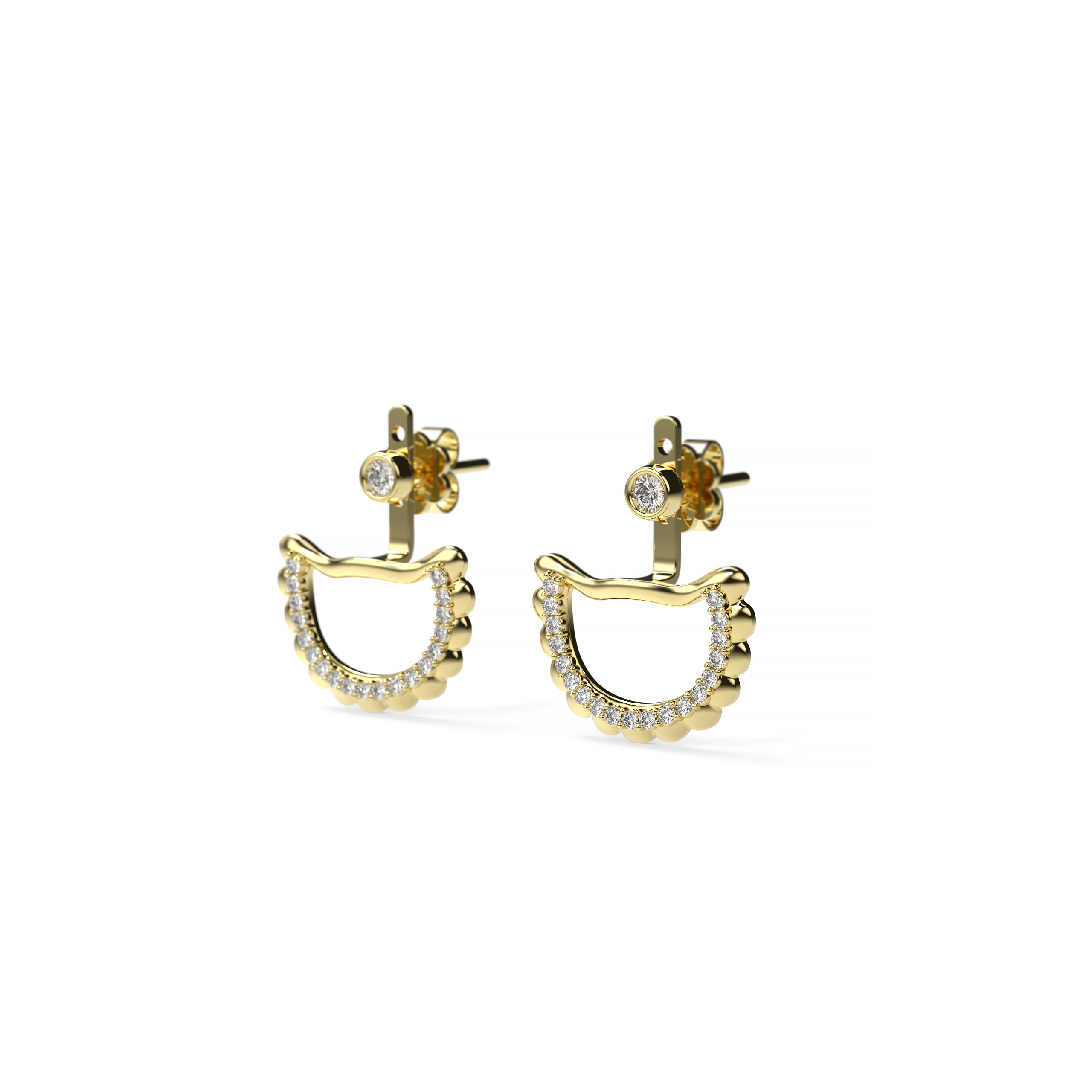 Whimsical open-form earrings with diamond pavé and flower studs – elegant and meaningful design