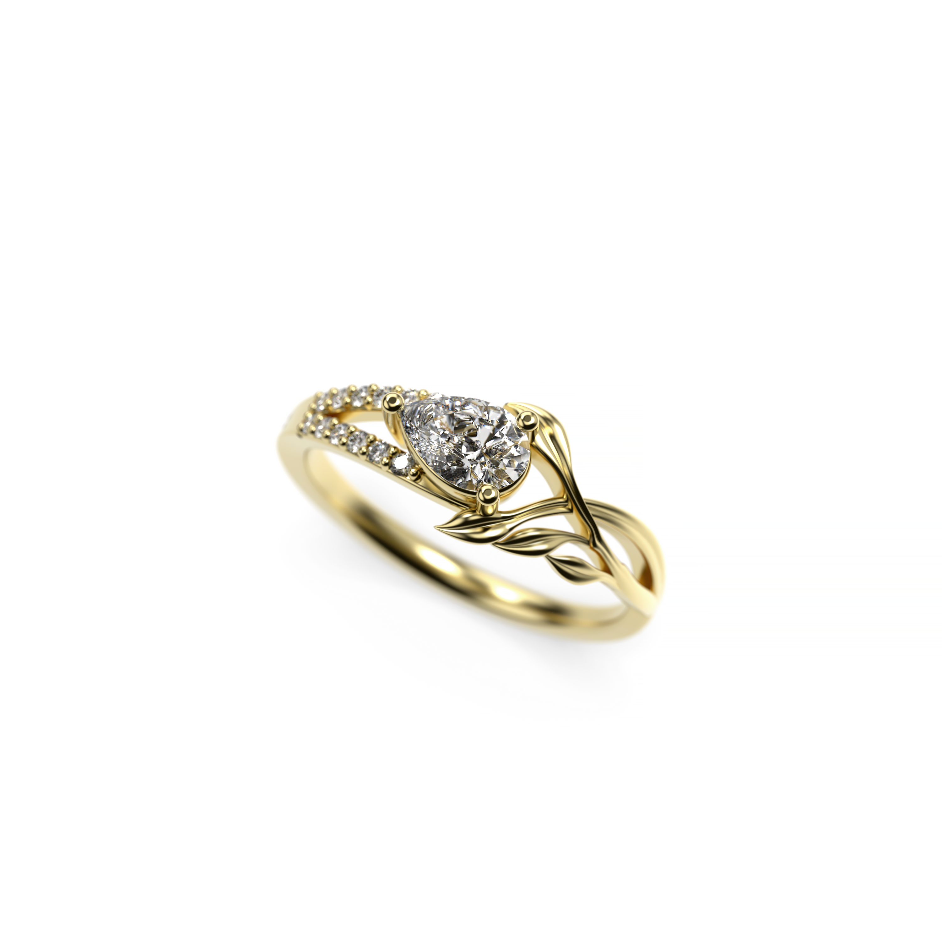 Pear-Cut Diamond Leaf Engagement Ring