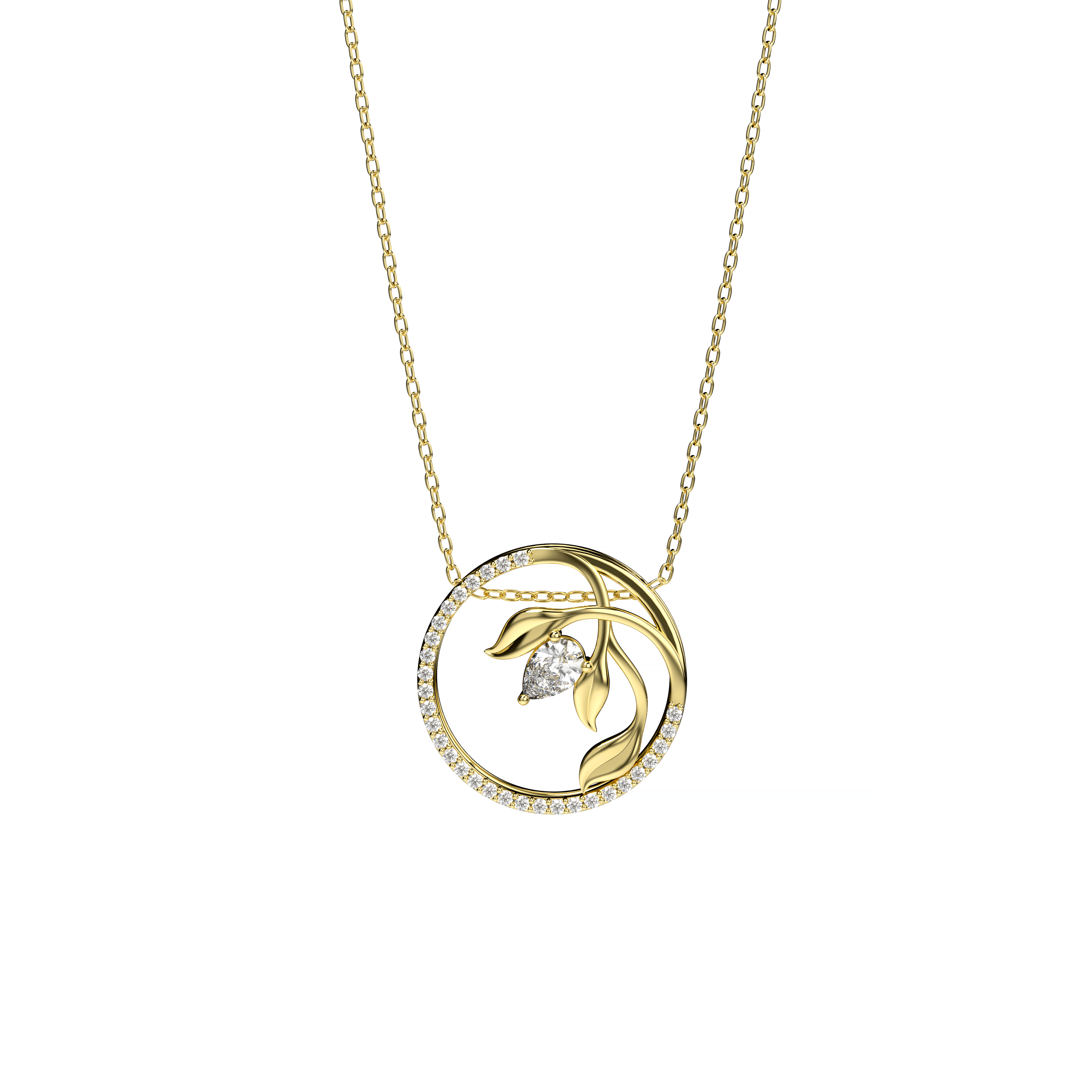Pear-Shaped Diamond Pendant with Leaf Motif