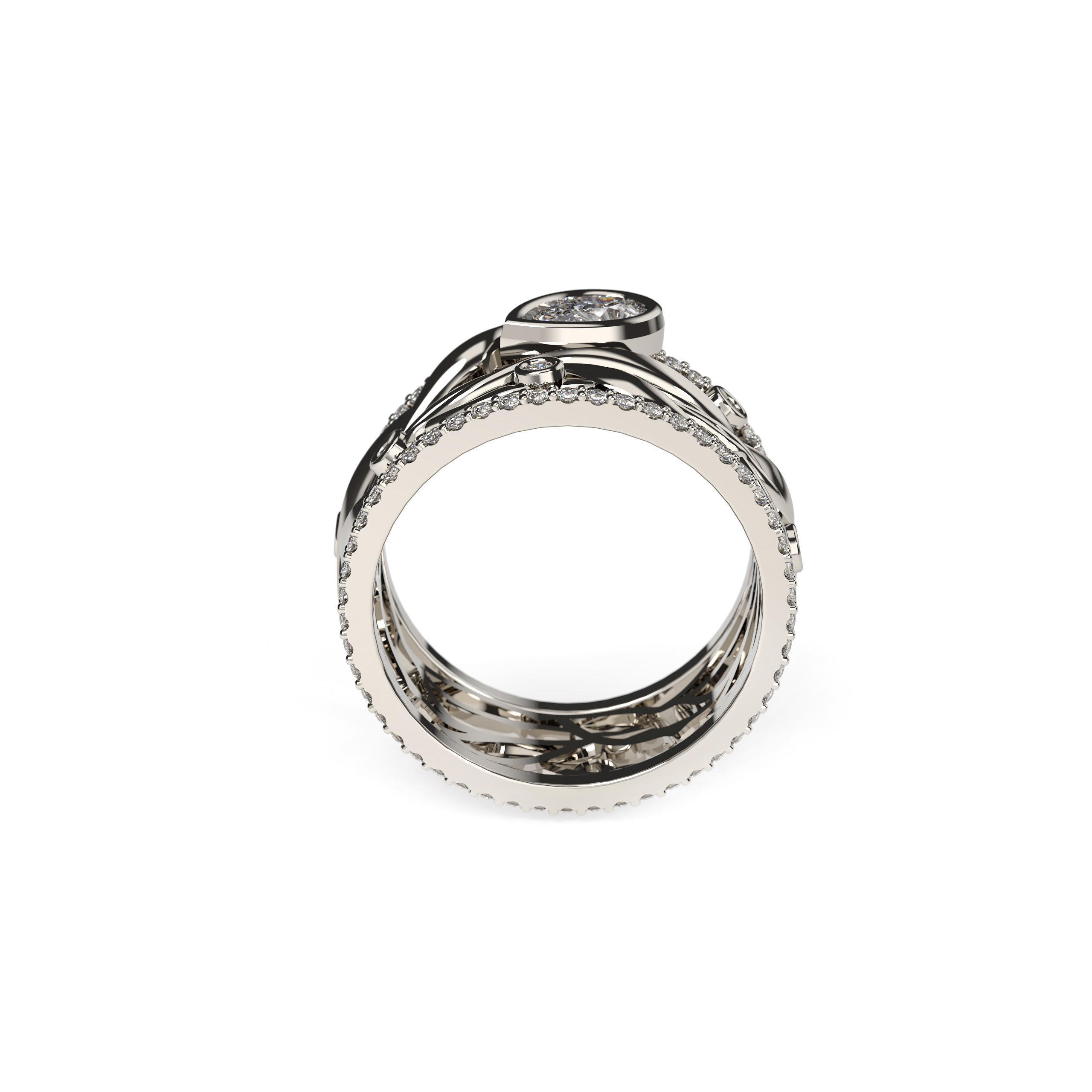 Pear-Shaped Diamond Leaf Band Ring