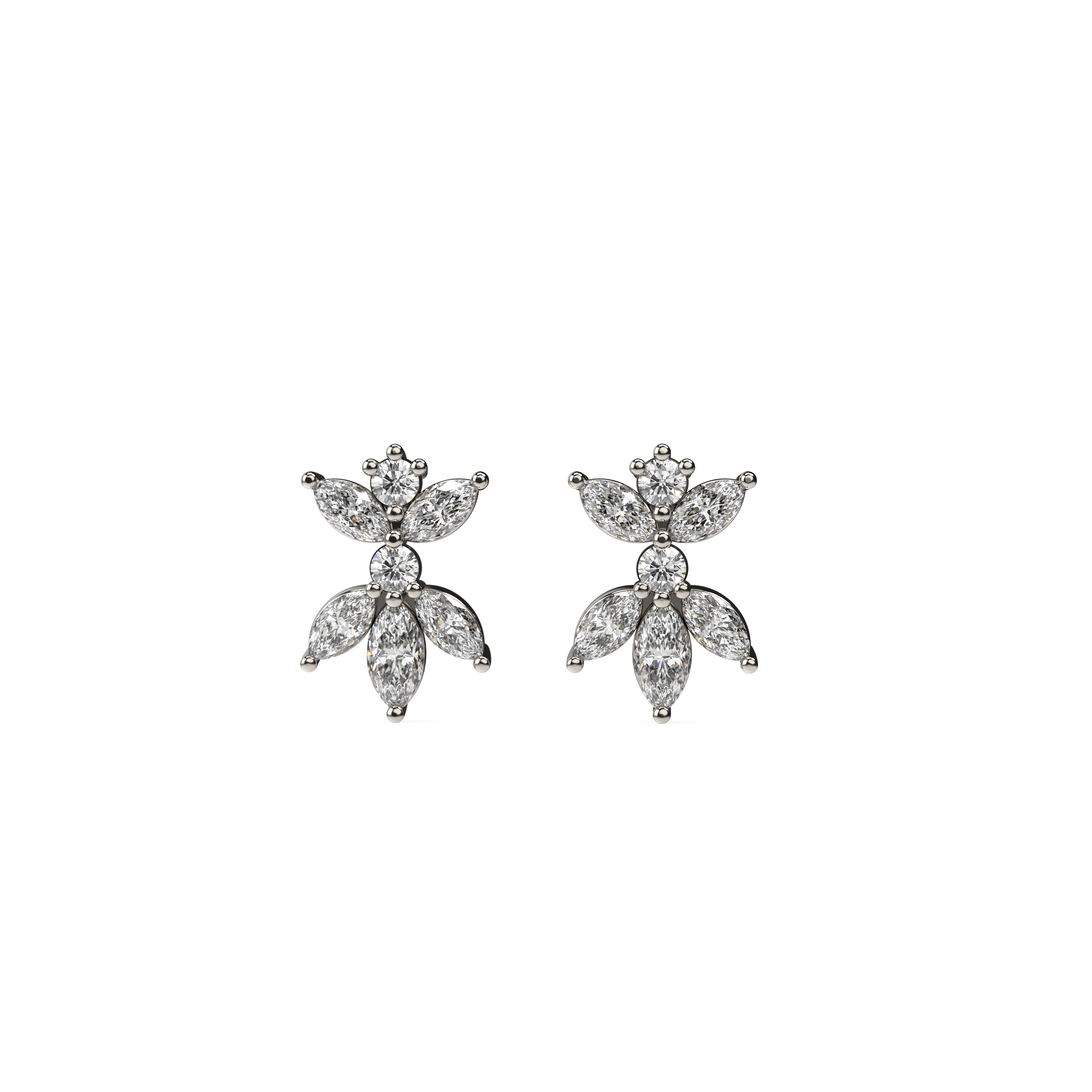 Marquise and Round Diamond Cluster Earrings