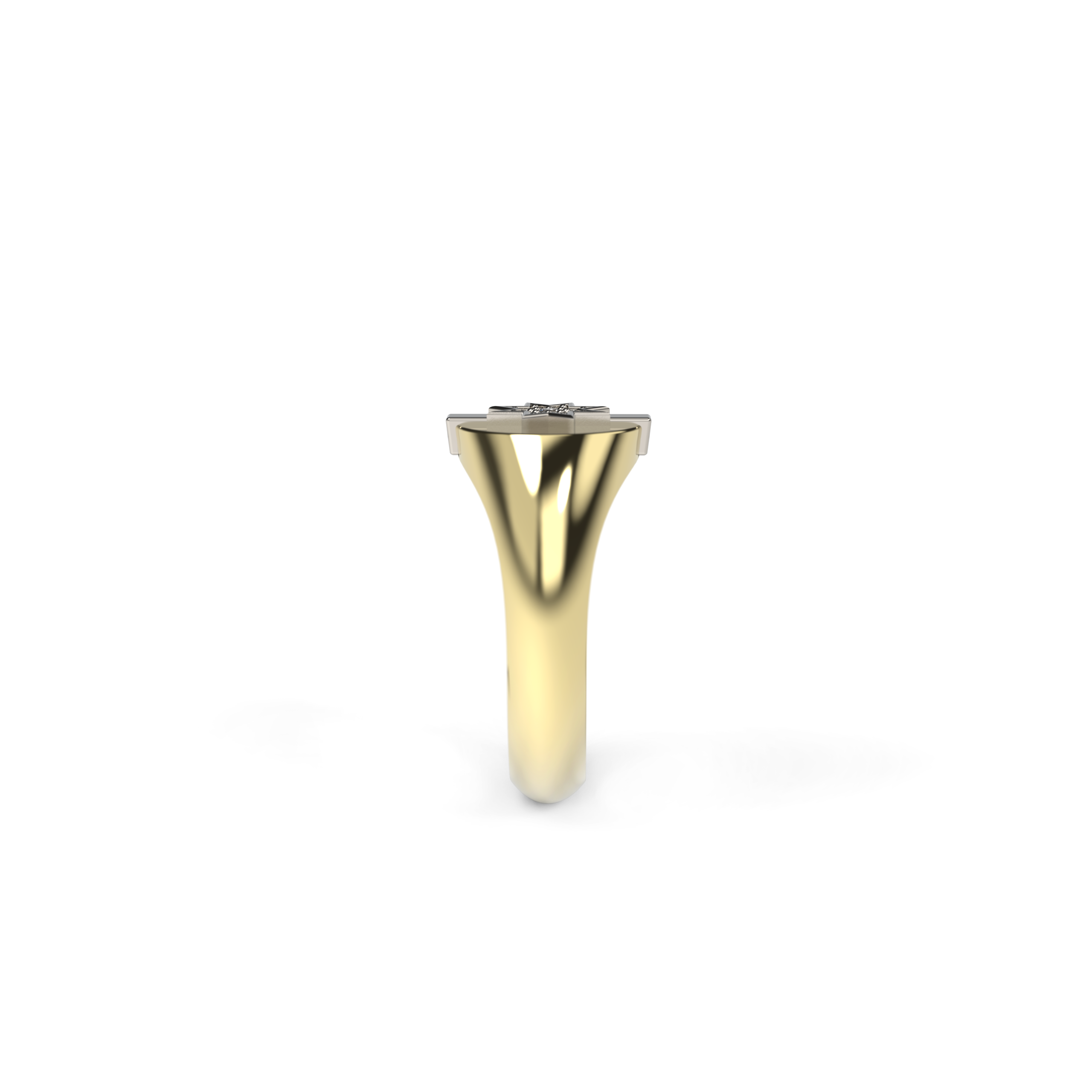 Star signet ring with diamond cluster and D-shape band side view