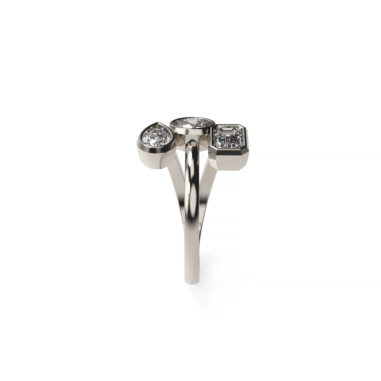 3 Diamond Ring – Emerald, Pear & Round Cuts